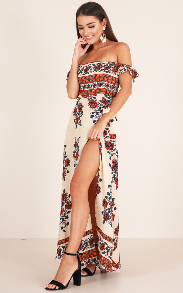 Always You Maxi Dress In Beige Floral