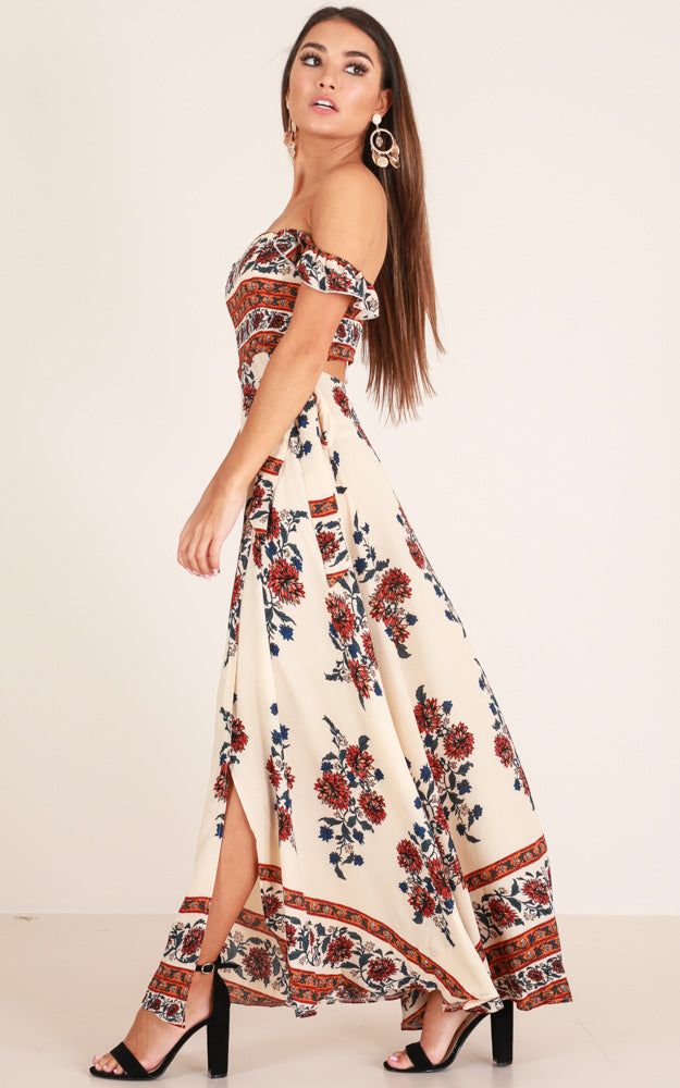 Always You Maxi Dress In Beige Floral