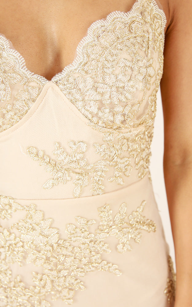 Marry The Night Maxi Dress In Gold Lace