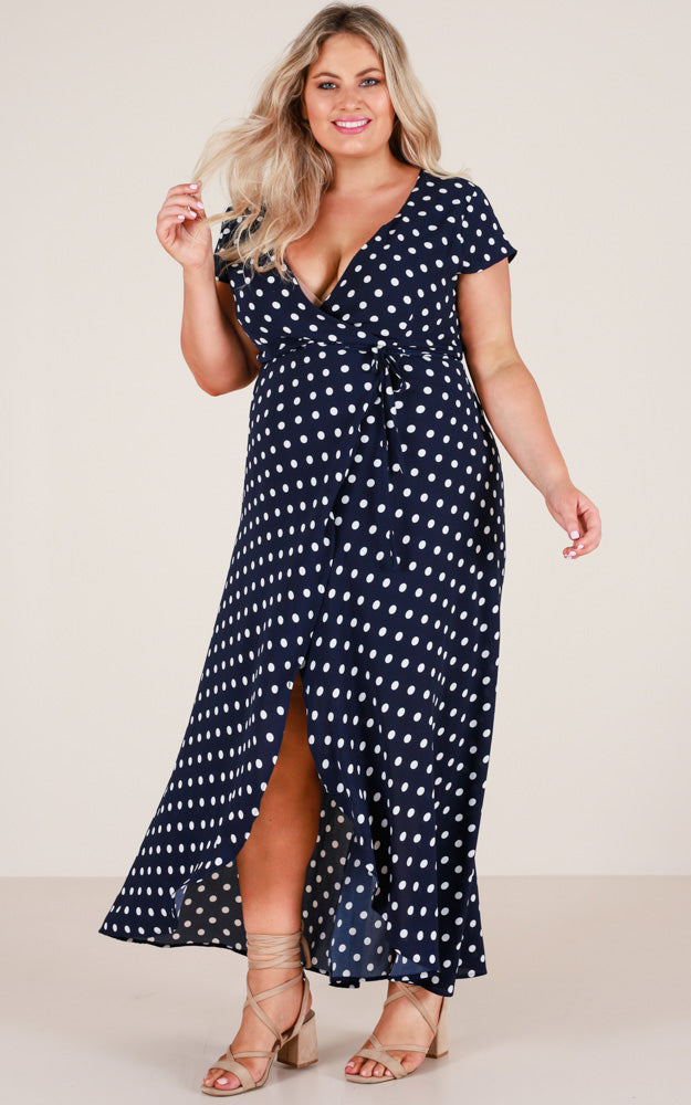 Wrap And Cross Maxi Dress In Navy Spot
