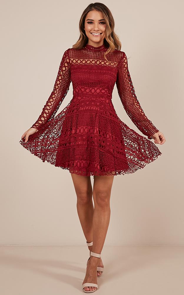 Made With Love Dress In Wine Crochet