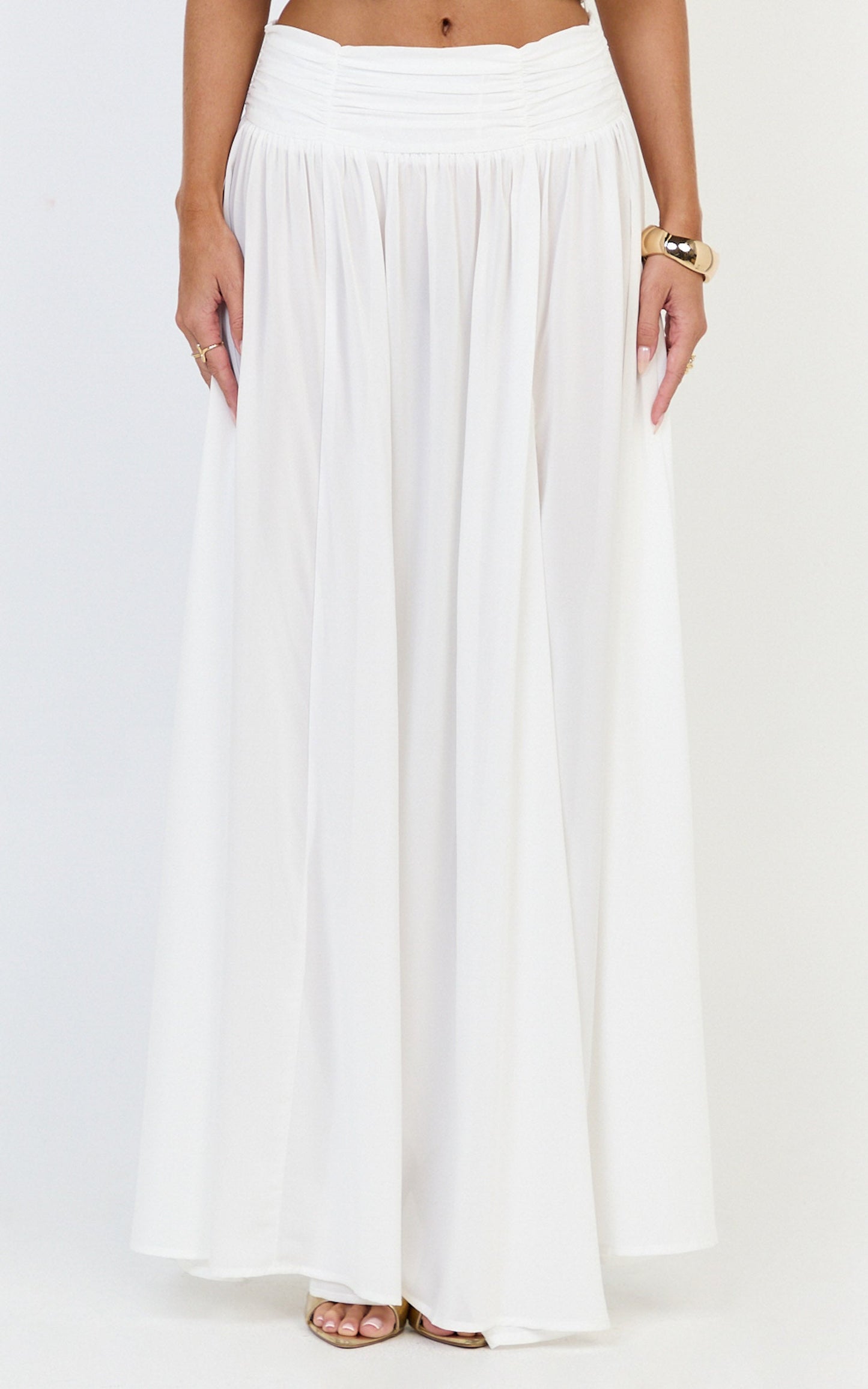 Melanie Maxi Skirt - Gathered Yoke Skirt in Cream