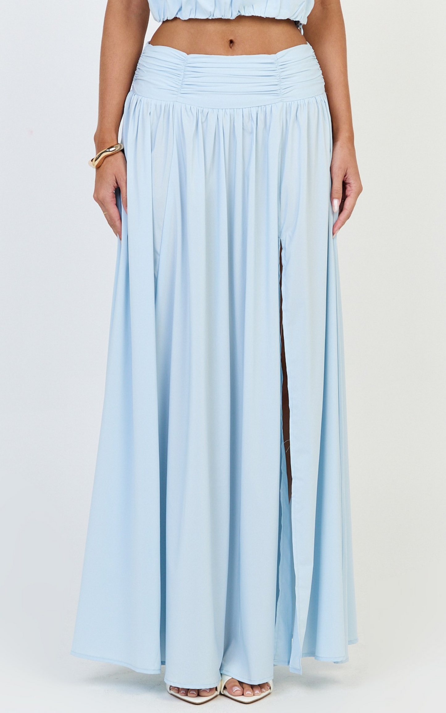 Melanie Maxi Skirt - Gathered Yoke Skirt in Pale Blue