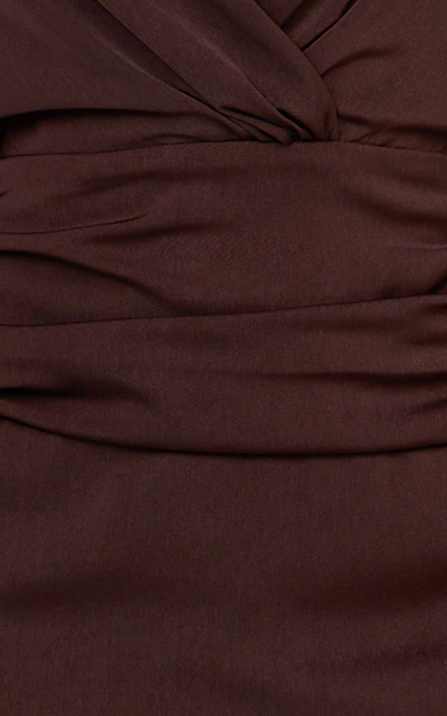Azura Mini Dress - Long Sleeve Beaded Trim Plunge Neck Dress in Chocolate