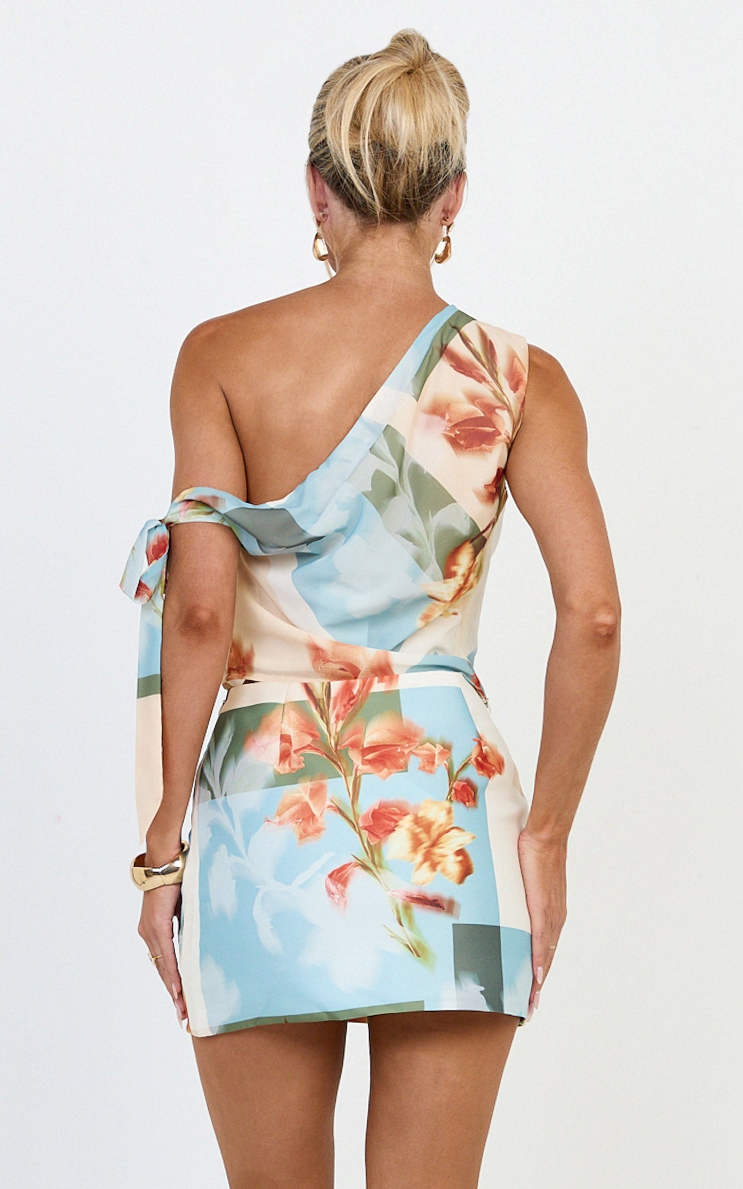 Soleil Two Piece Top and Skirt Set - Ruche Detail Set in Soleil Floral Tile Print