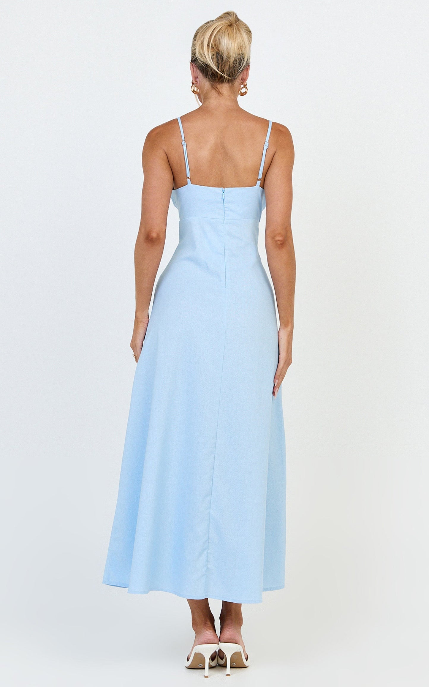Ondine Midi Dress- 3D Flower Strappy Dress in Blue