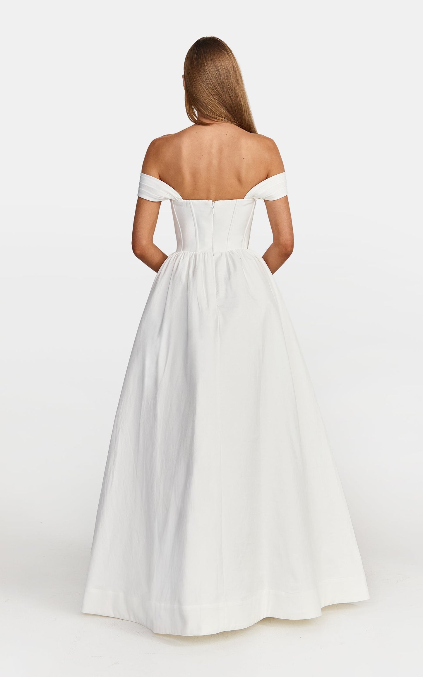 Eden Maxi Dress - Off Shoulder Draped Bust Corset Dress in White
