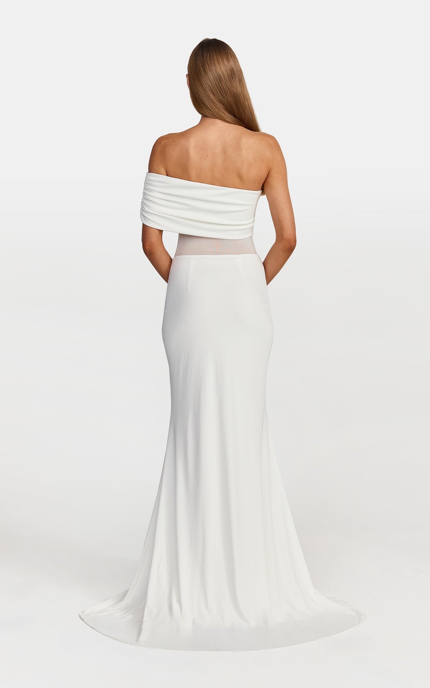 Hallie Maxi Dress - One Shoulder Flounce Dress With Leg Split And Sheer Panel in White