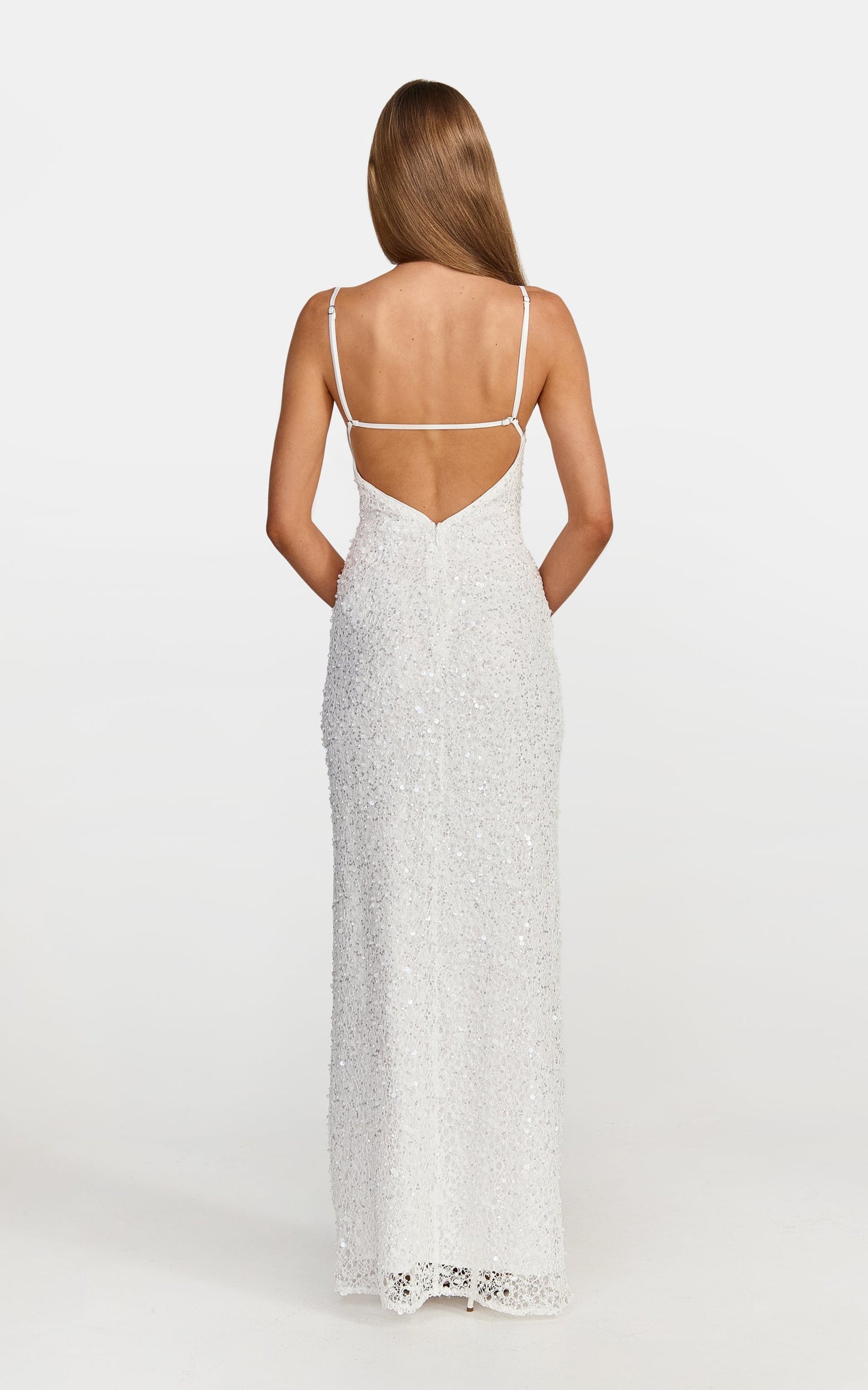 Nina Maxi Dress - Backless Sequin Embellished Beaded Dress in White