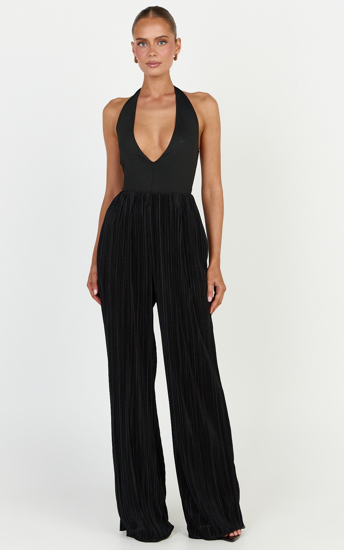 Tessie Pants - High Waist Plisse Relaxed Pants in Black