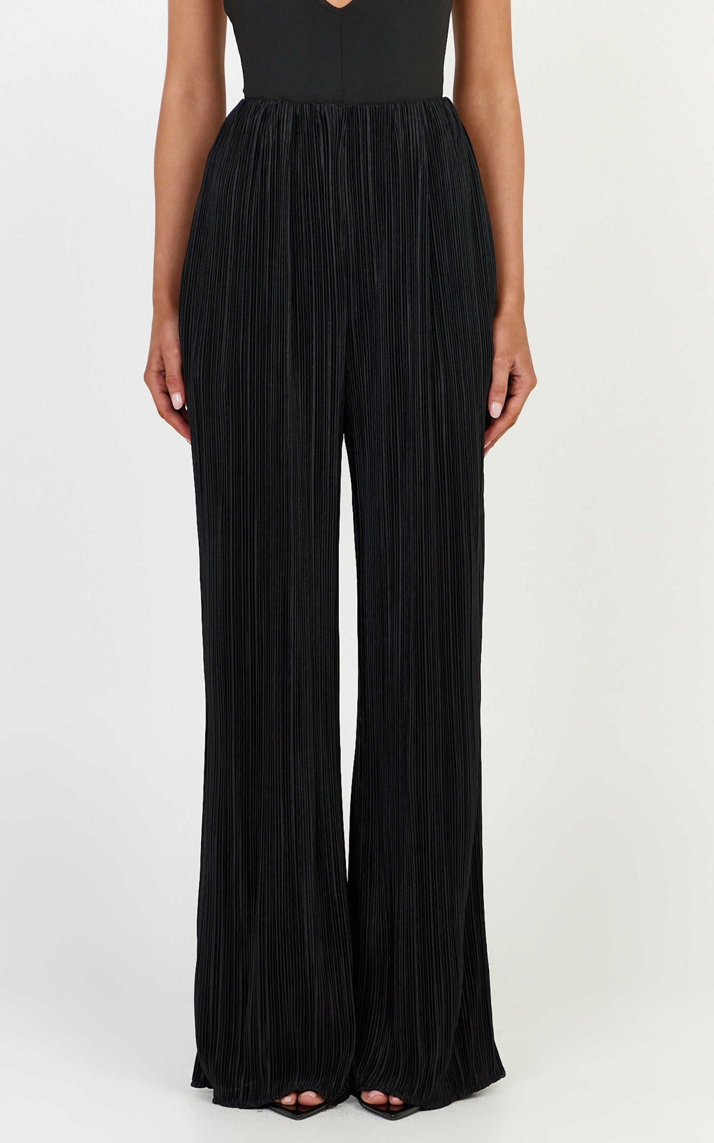 Tessie Pants - High Waist Plisse Relaxed Pants in Black