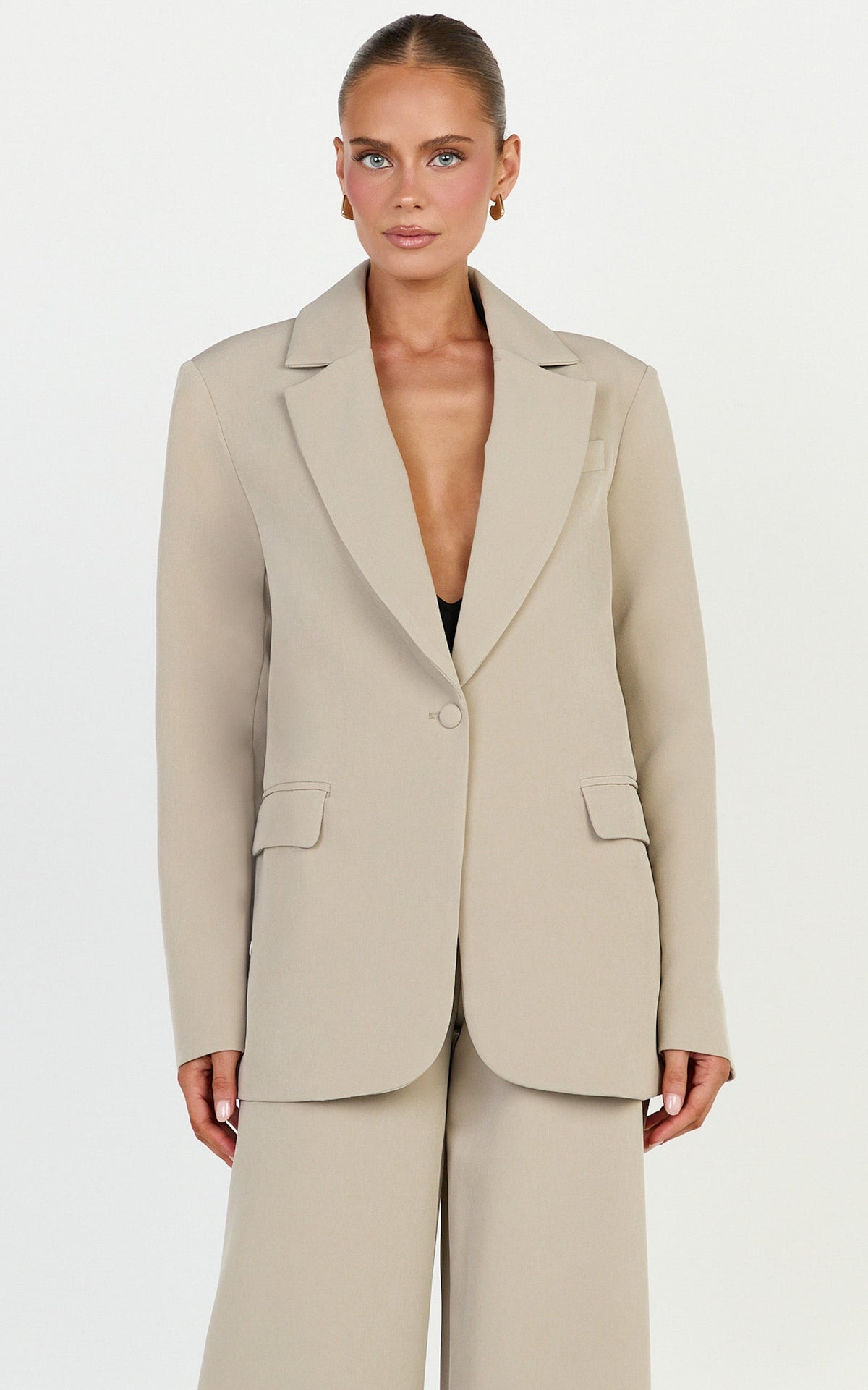 Selena Blazer - Oversized Einreihiger Blazer in Neutral