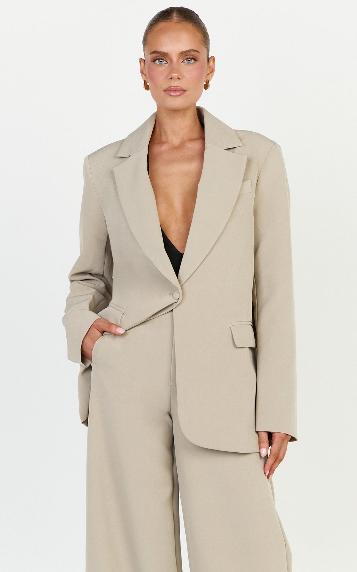 Selena Blazer - Oversized Einreihiger Blazer in Neutral