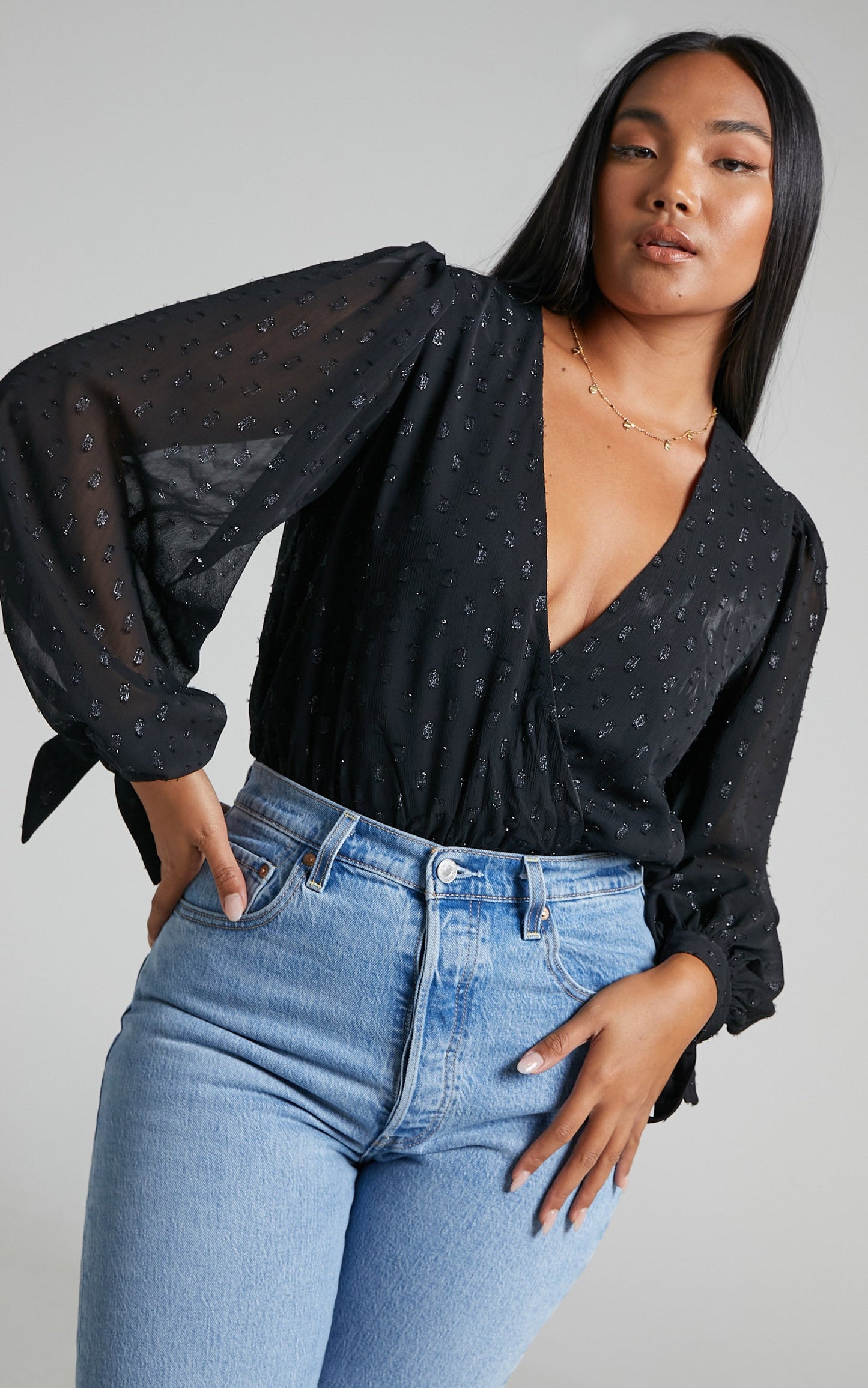 Agustha Bodysuit - Wrap Front Bodysuit in Black
