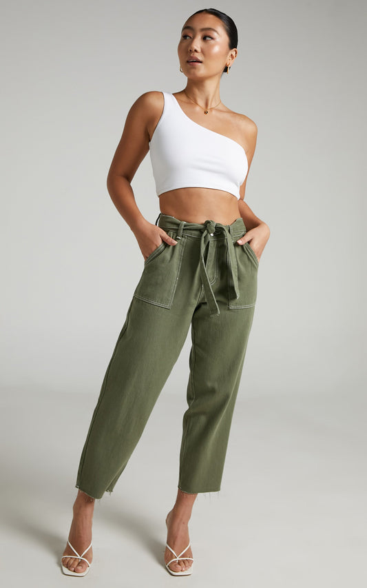 Leyton Jeans - Tie Waist Jeans in Khaki