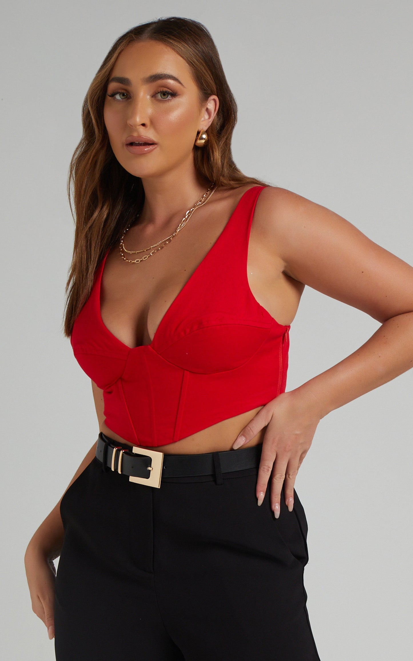 Ohganda V Neck Corset Top in Red