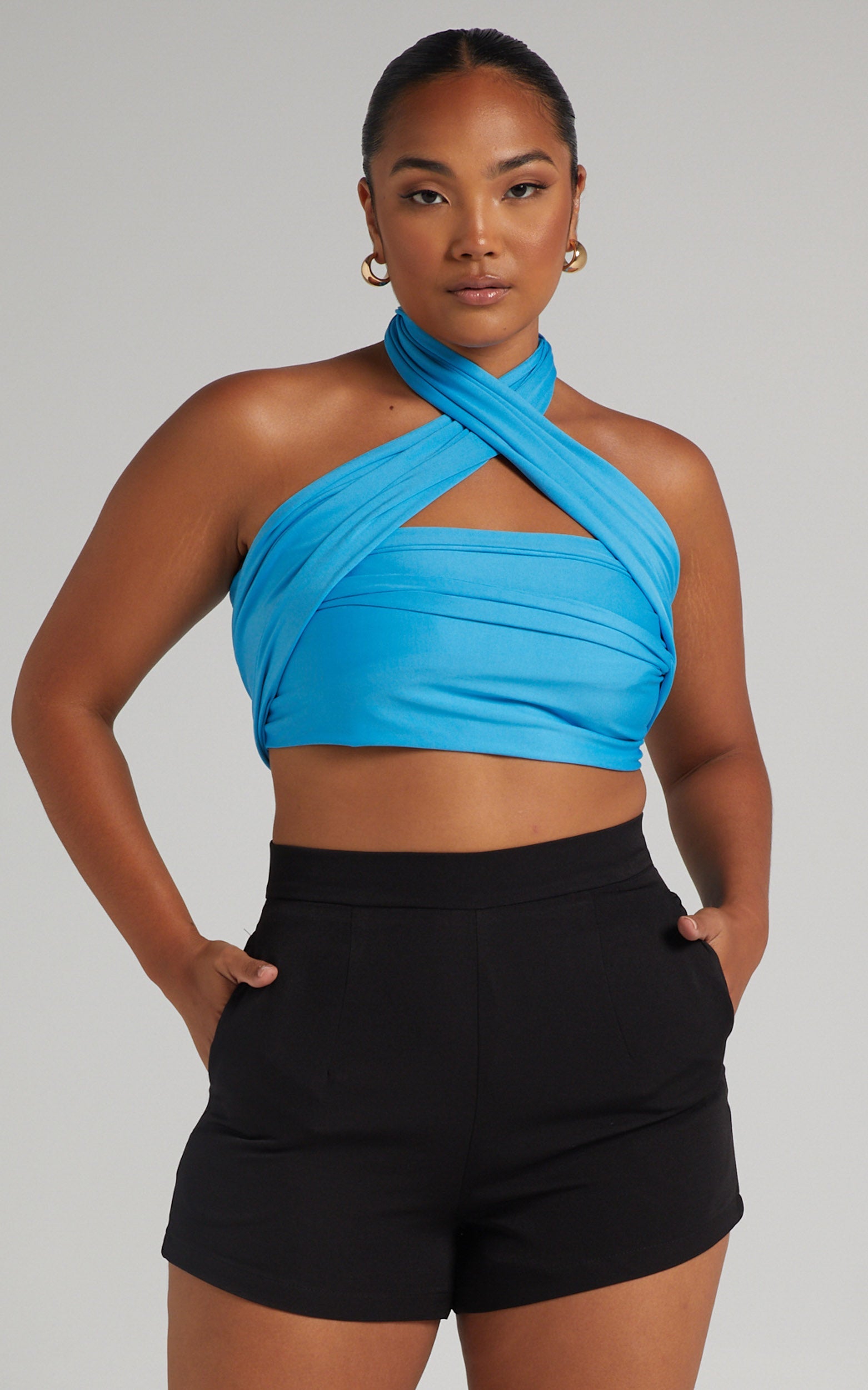 Lilah Multi Tie Crop Top in Blue