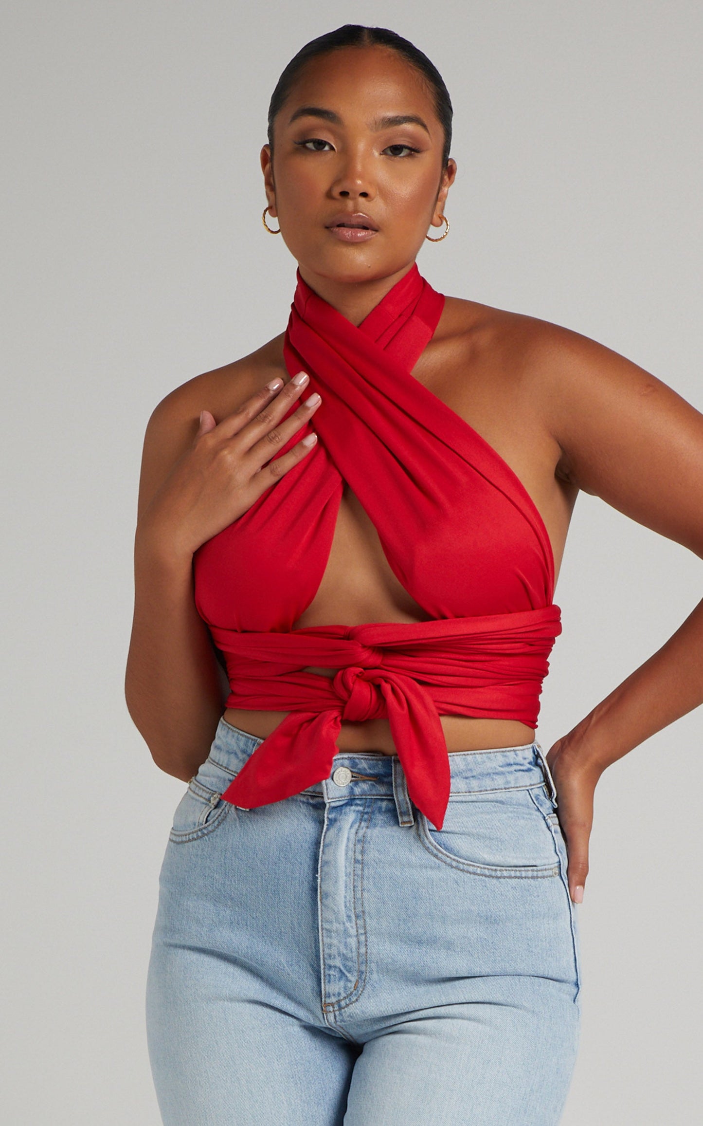 Lilah Multi Tie Crop Top in Red