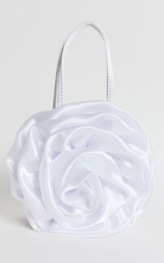 Salina Rosette Mini Satin Bag in White