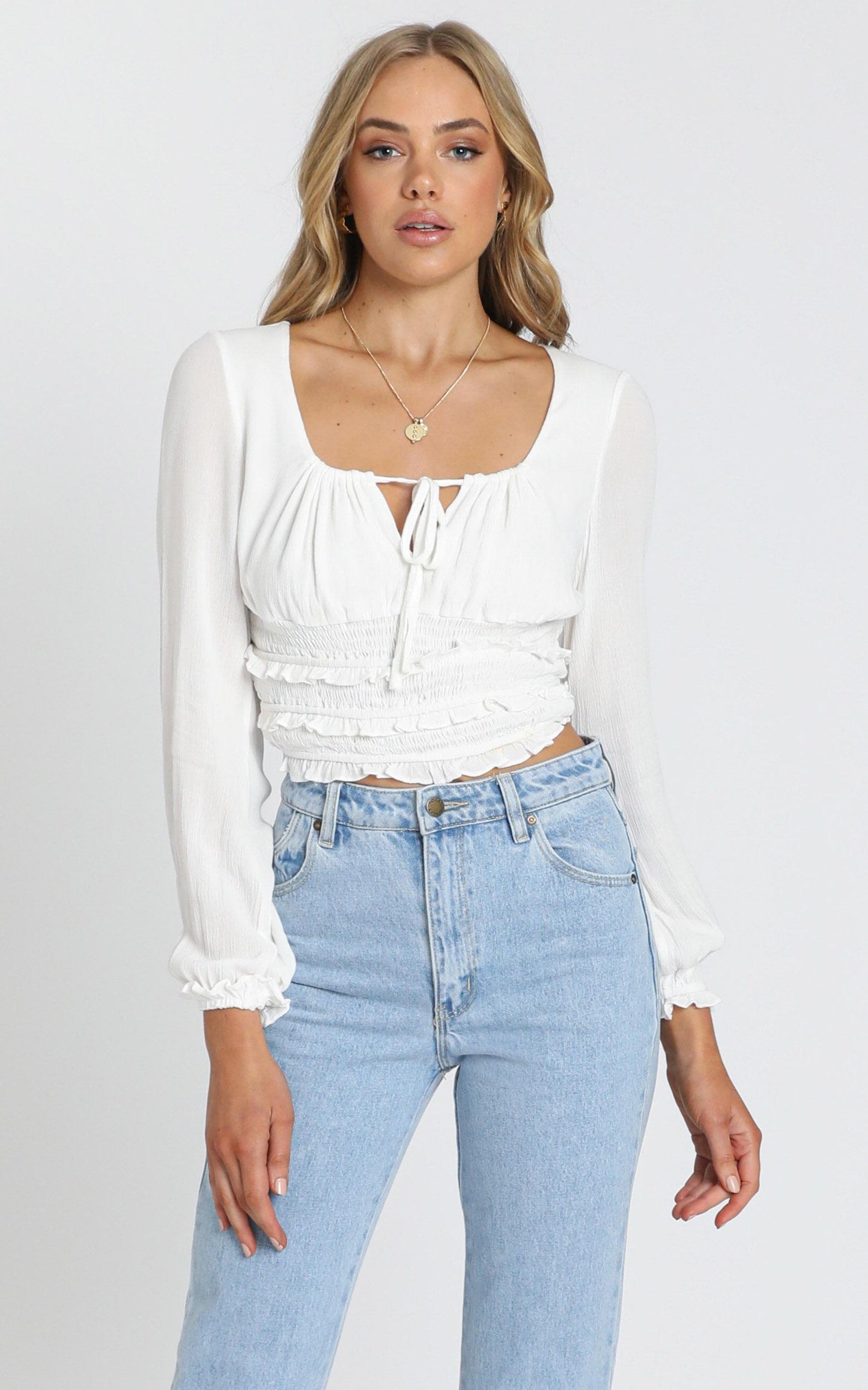 Eugenie Long Sleeve Top in White