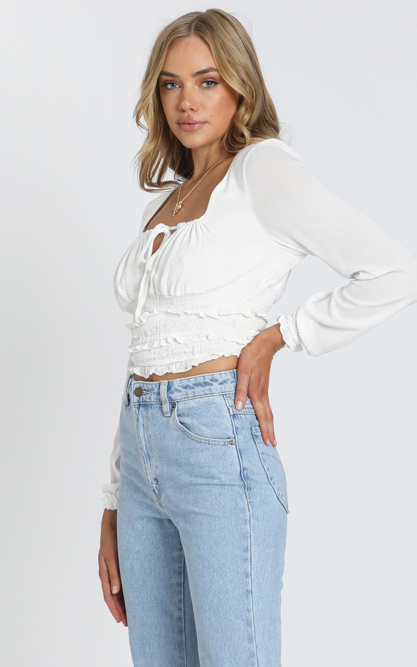Eugenie Long Sleeve Top in White