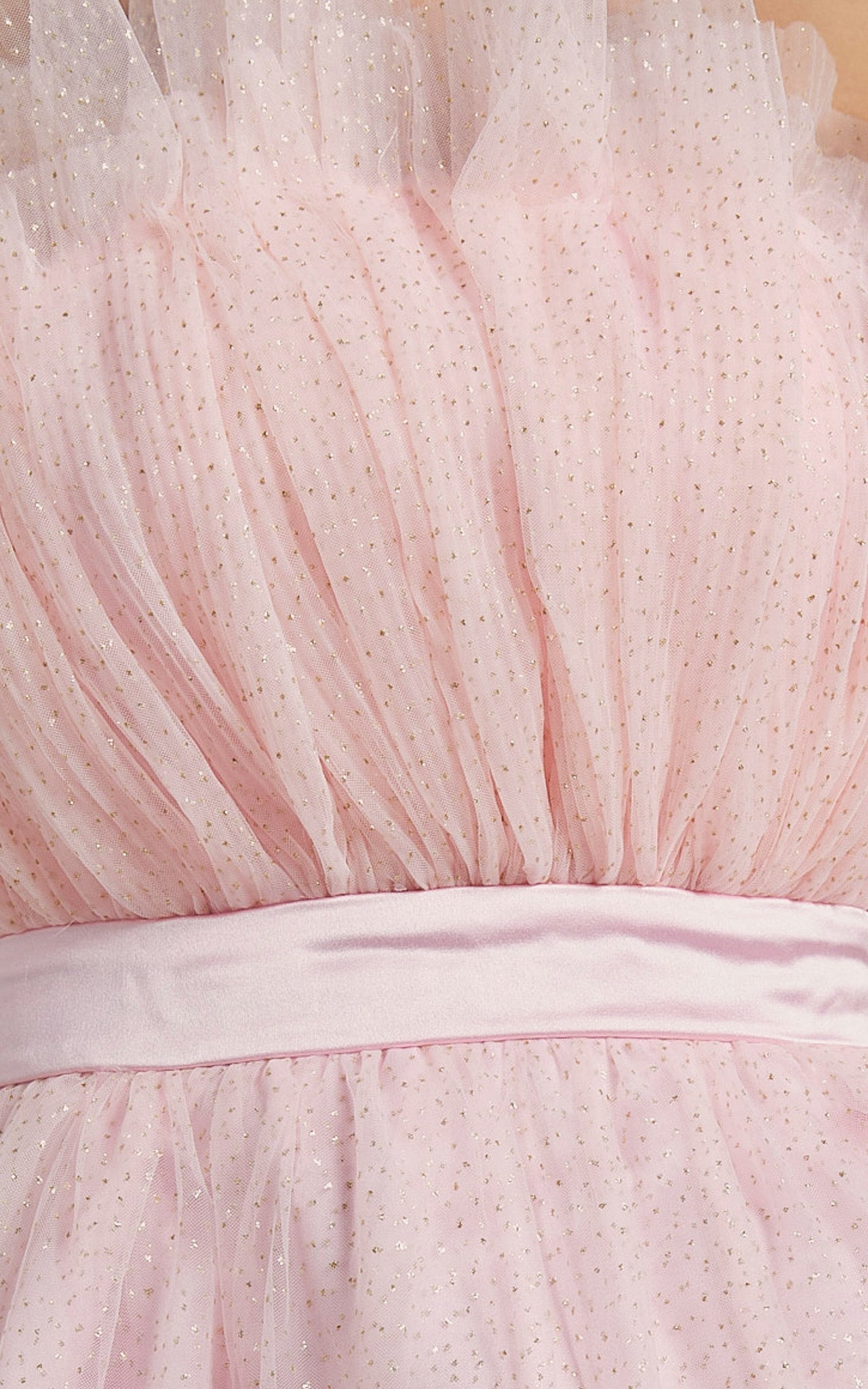 Amalya Mini Dress - Tiered Tulle Fit and Flare Dress in Baby Pink Glitter