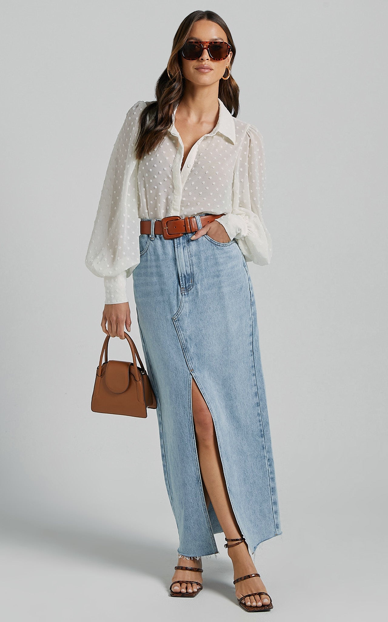 Angie Blouse - Sheer Dobby Spot Blouse in Off White