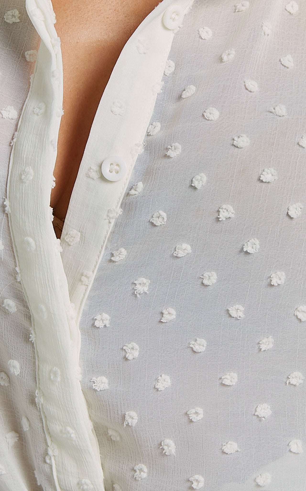 Angie Blouse - Sheer Dobby Spot Blouse in Off White