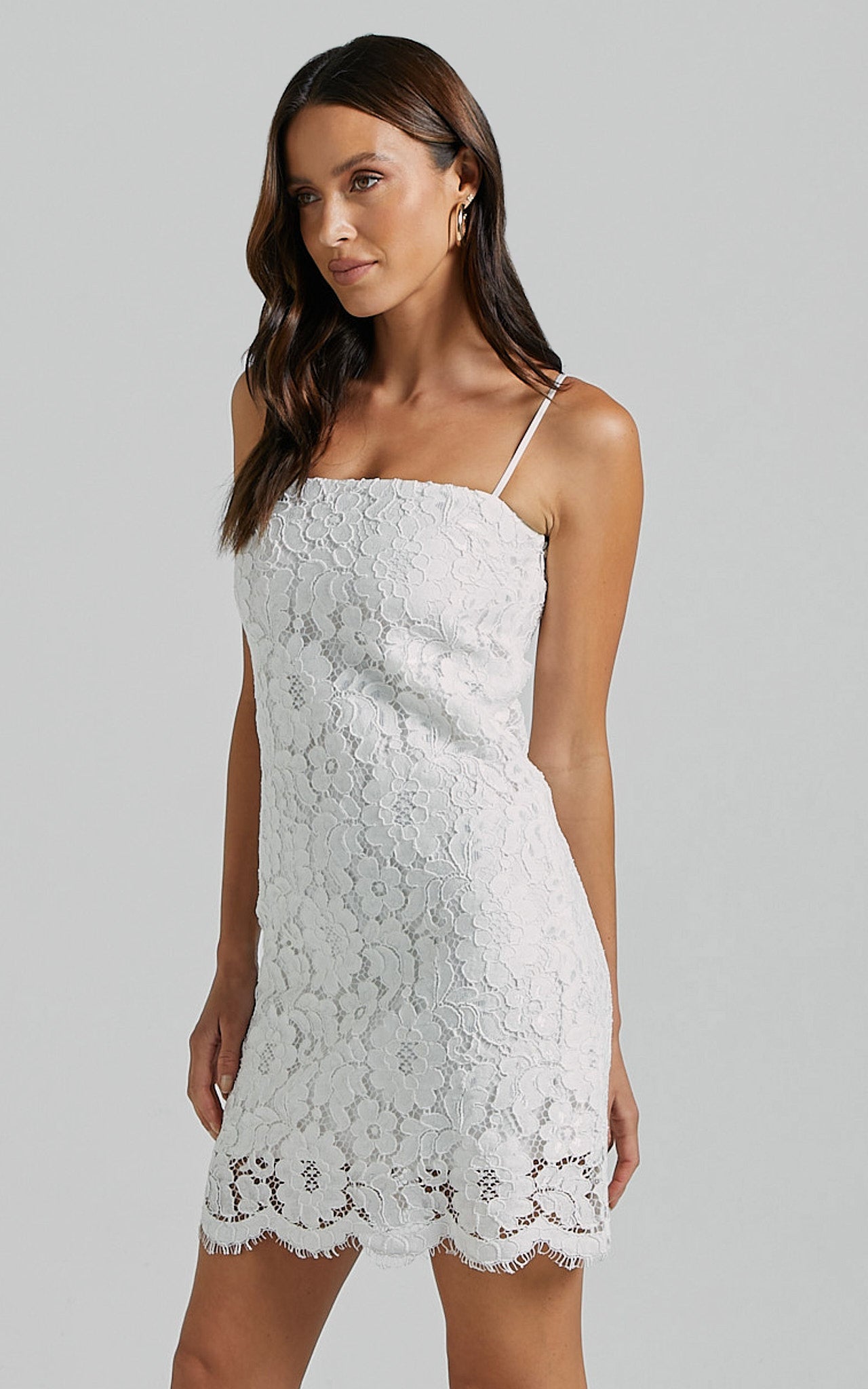 Cera Mini Dress - Strappy Lace Slip in White