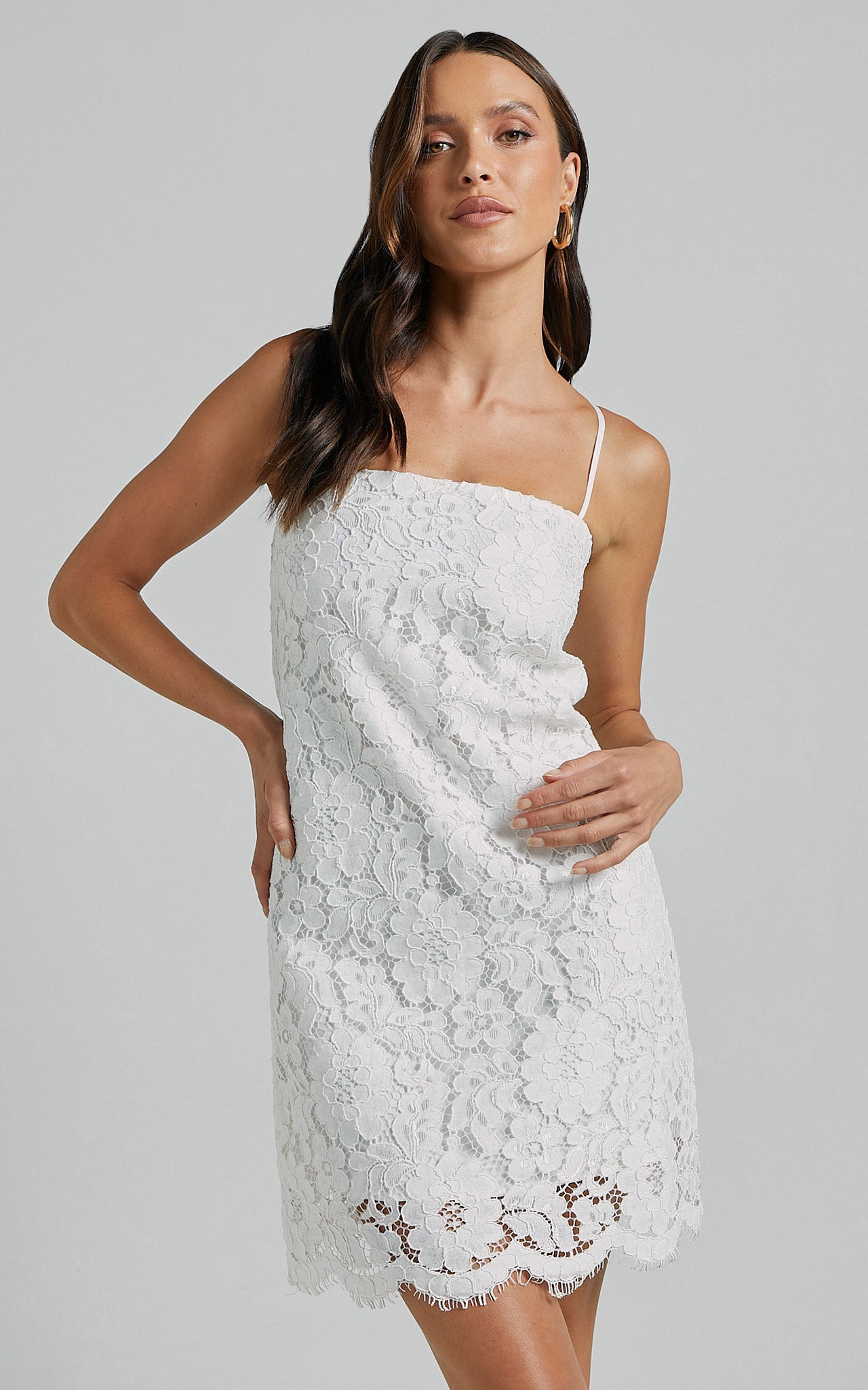 Cera Mini Dress - Strappy Lace Slip in White