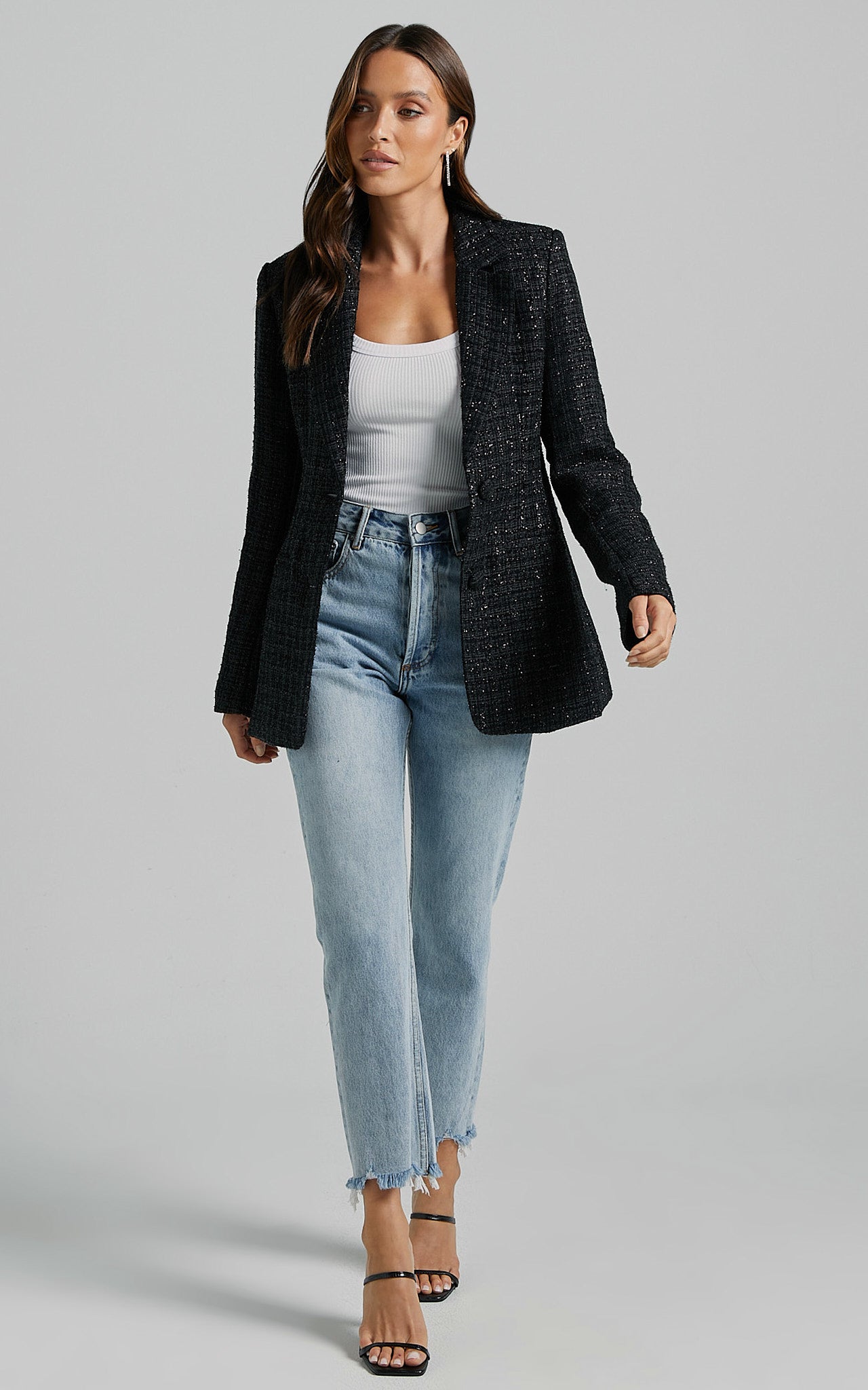 Dominik Blazer - Tweed Single Breasted Long Sleeve in Black