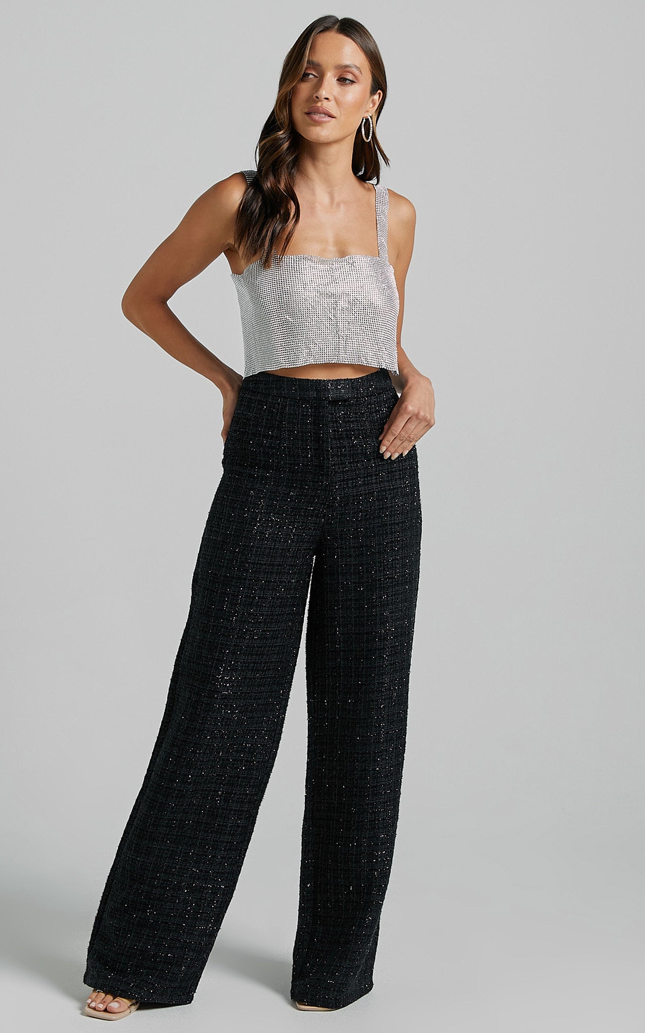Dominik Pants - Tweed Tailored High Waisted Wide Leg in Black