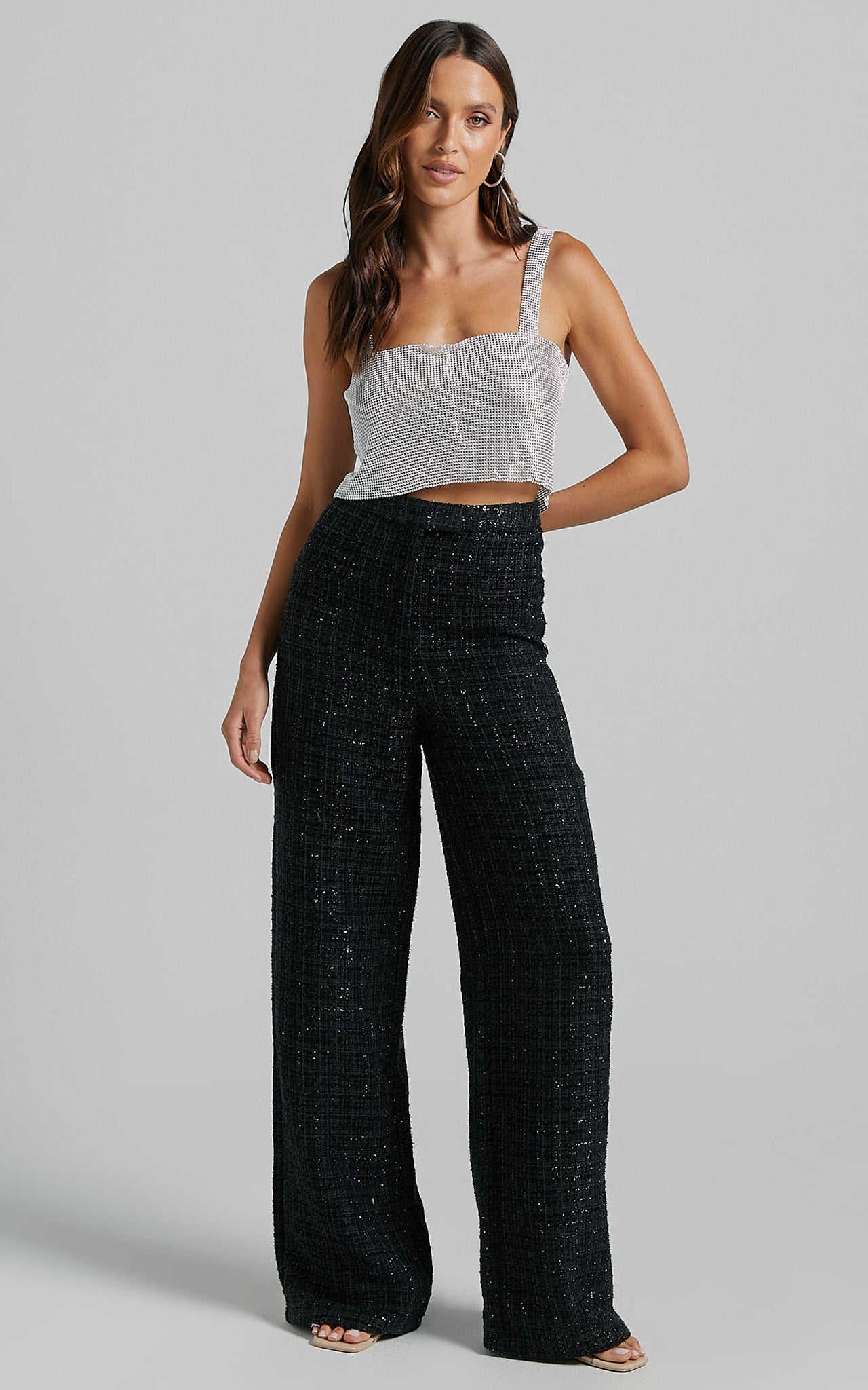 Dominik Pants - Tweed Tailored High Waisted Wide Leg in Black
