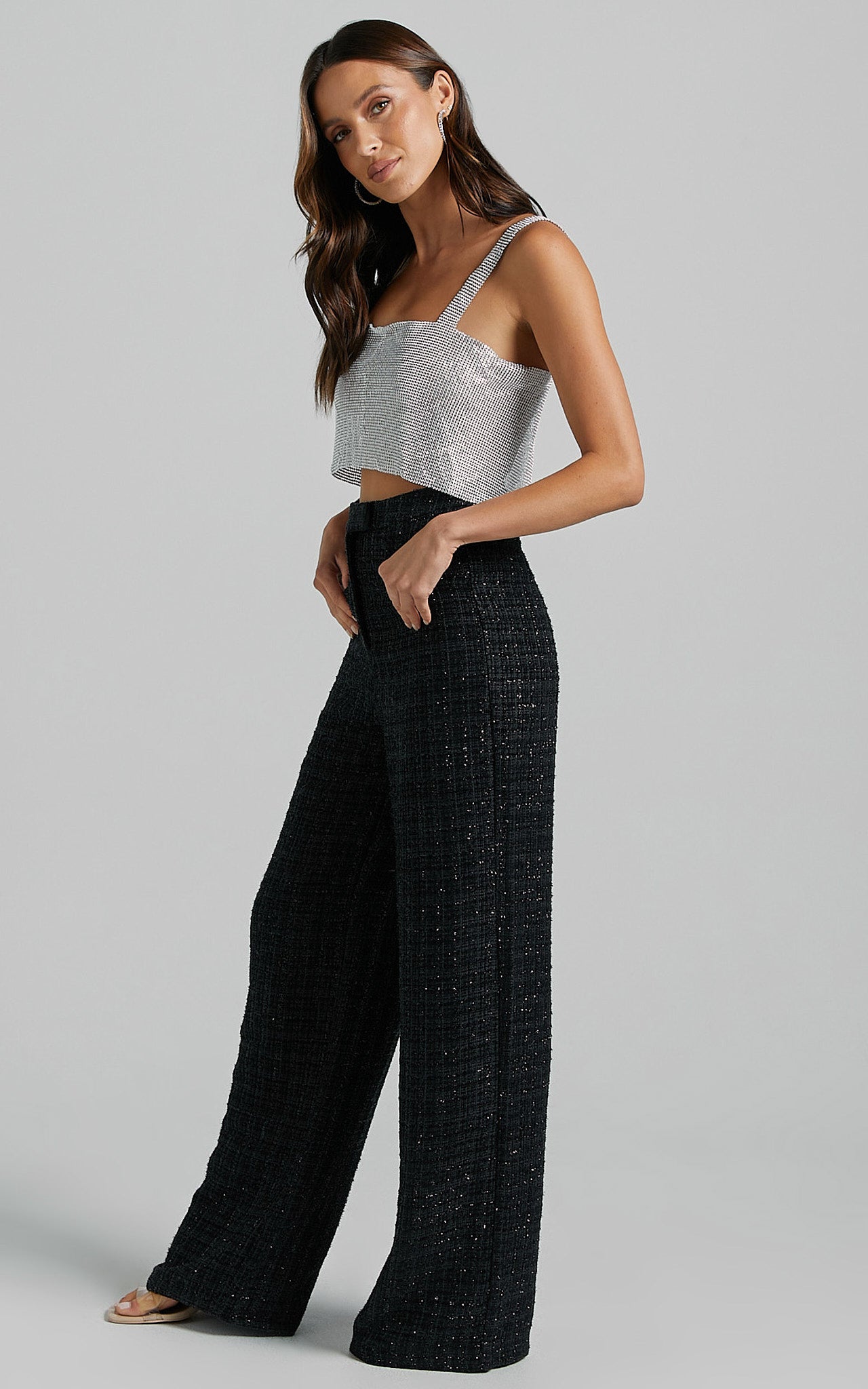 Dominik Pants - Tweed Tailored High Waisted Wide Leg in Black