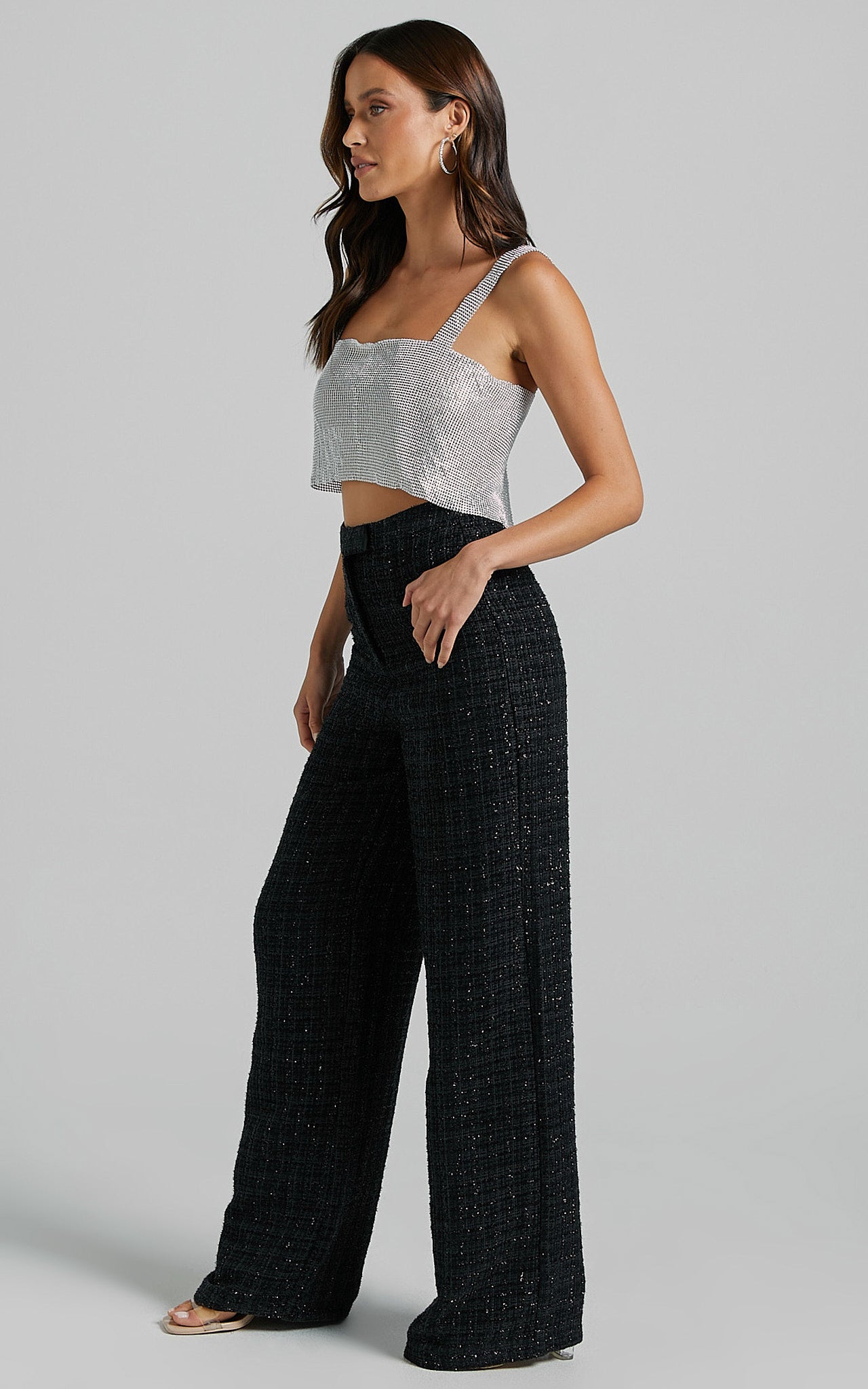 Dominik Pants - Tweed Tailored High Waisted Wide Leg in Black