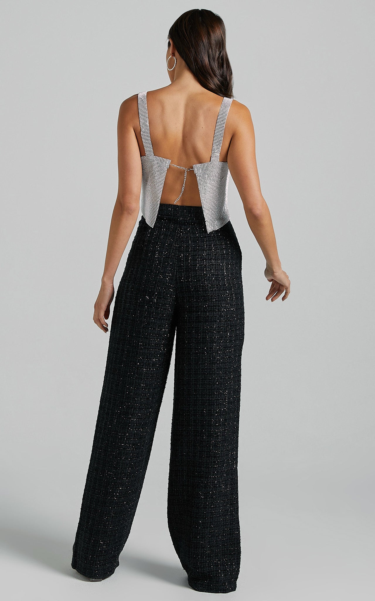 Dominik Pants - Tweed Tailored High Waisted Wide Leg in Black