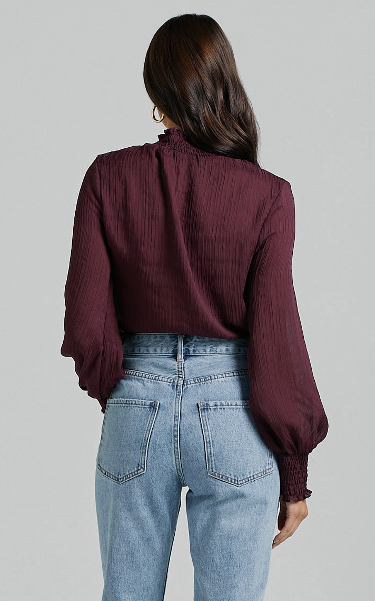 Kelsey Blouse - Shirred Long Sleeve Blouse in Plum