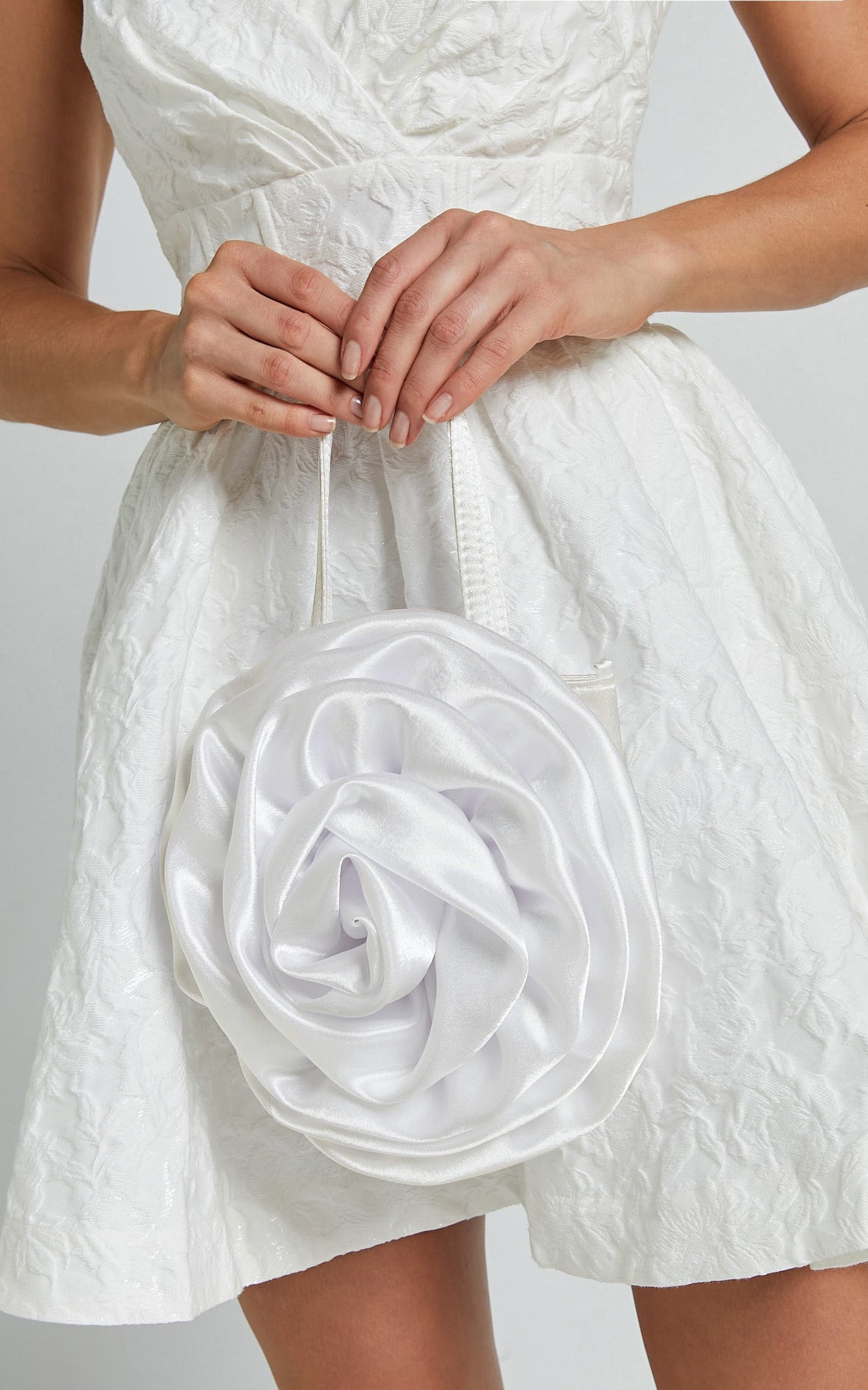 Salina Rosette Mini Satin Bag in White