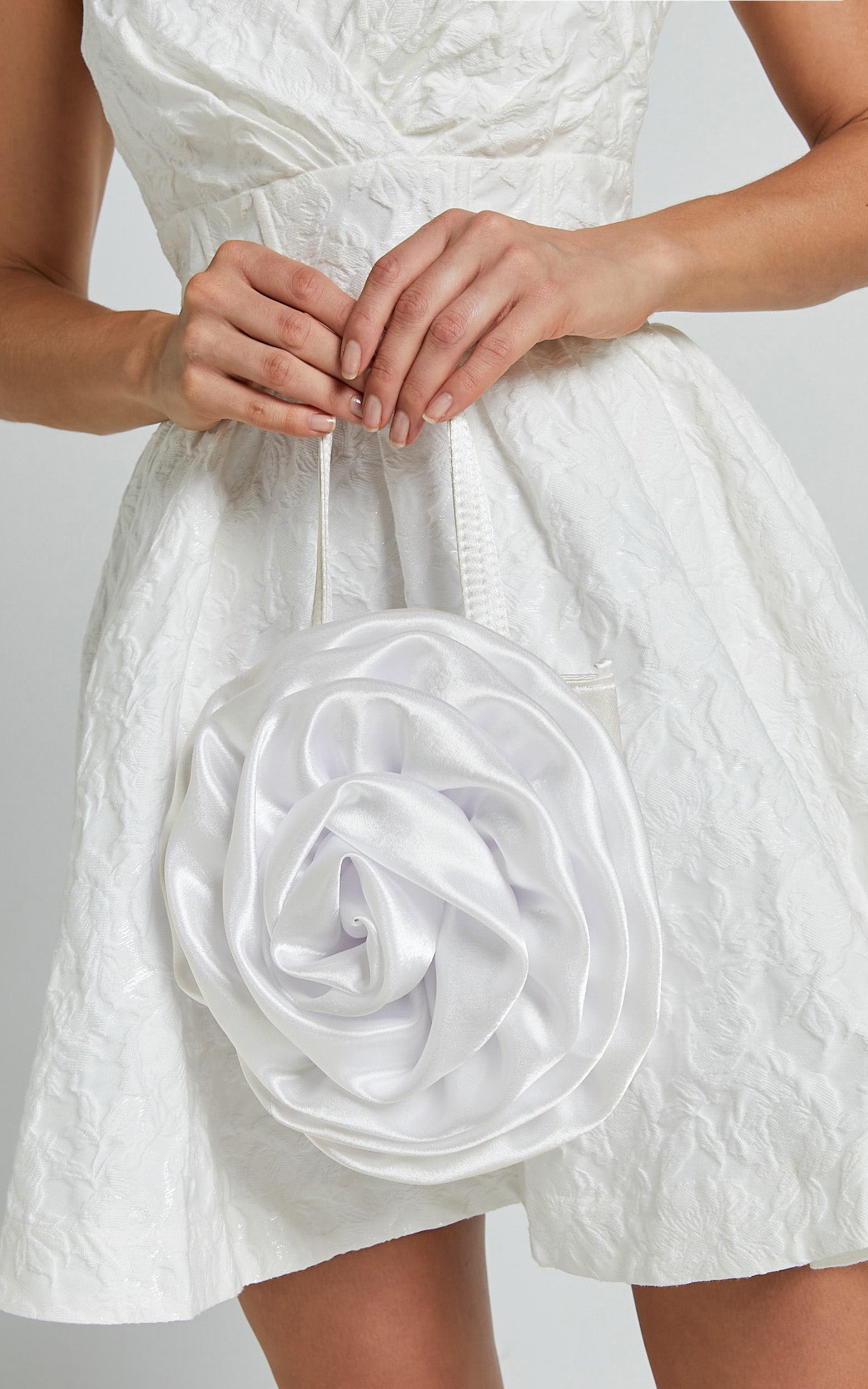 Salina Rosette Mini Satin Bag in White