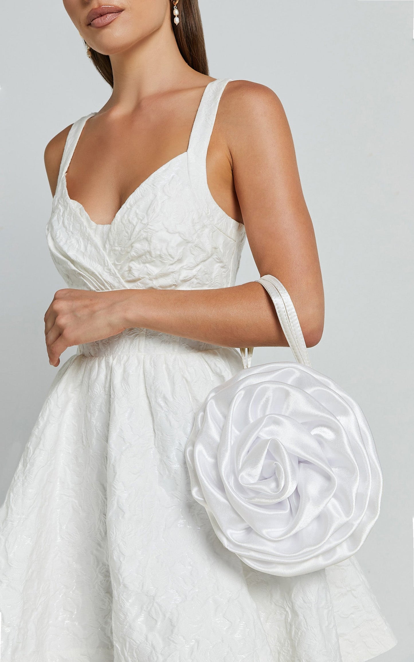 Salina Rosette Mini Satin Bag in White