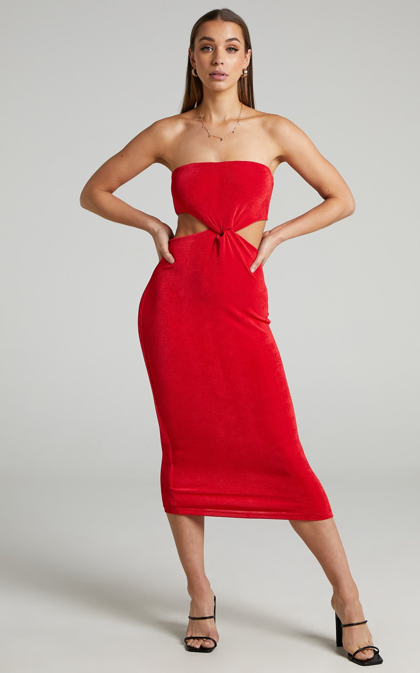 Candence Twist Front Strapless Dress in Red