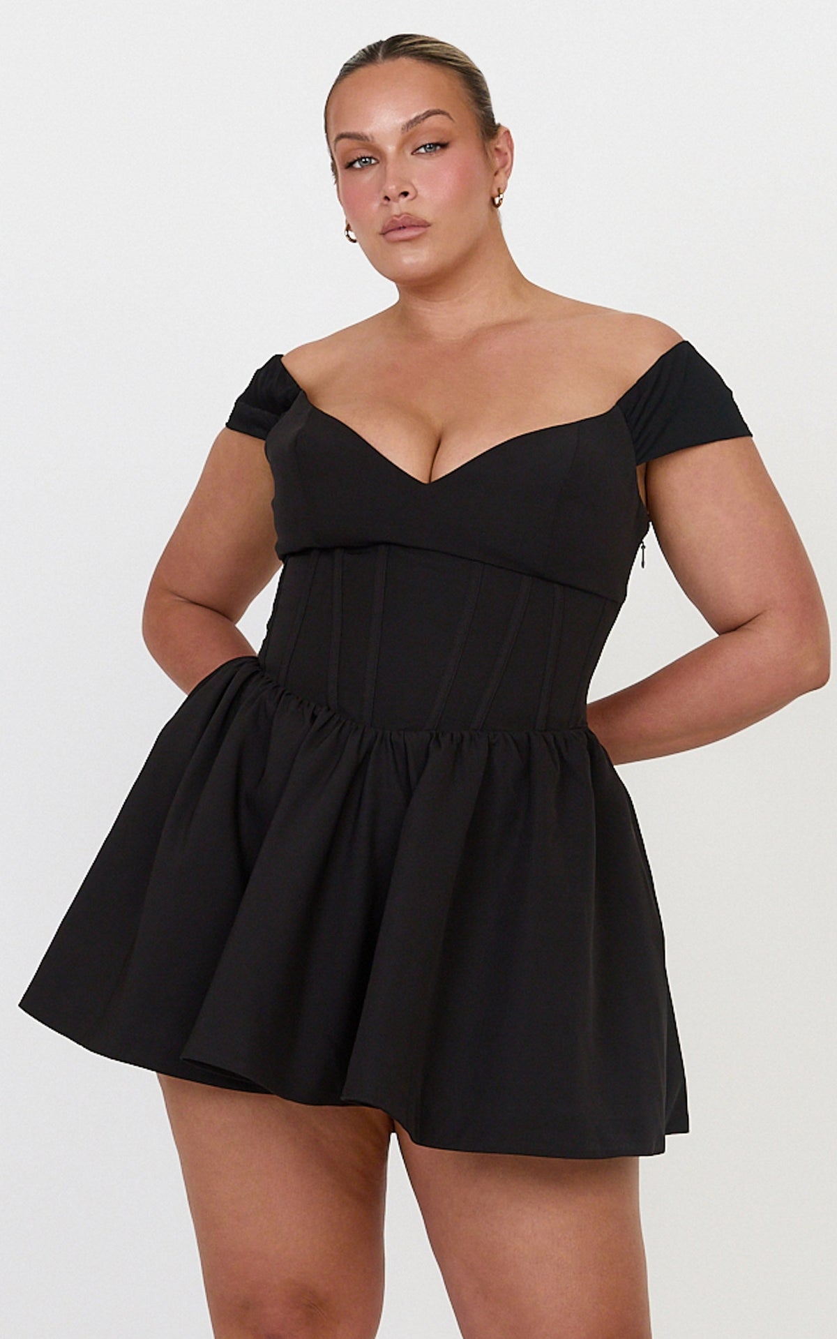 Luciana Mini Dress - Corset Bodice Mini Dress With Cap Sleeves And Gathered Skirt in Black