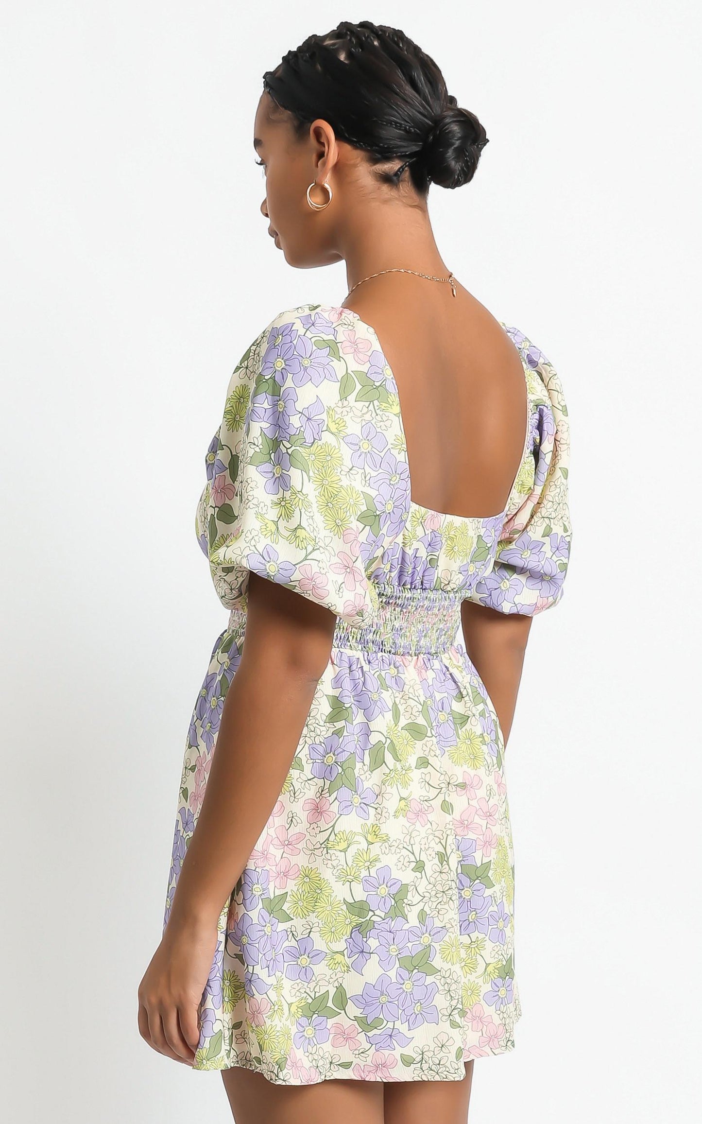 Phoebe Ruched Mini Dress in Garden Floral