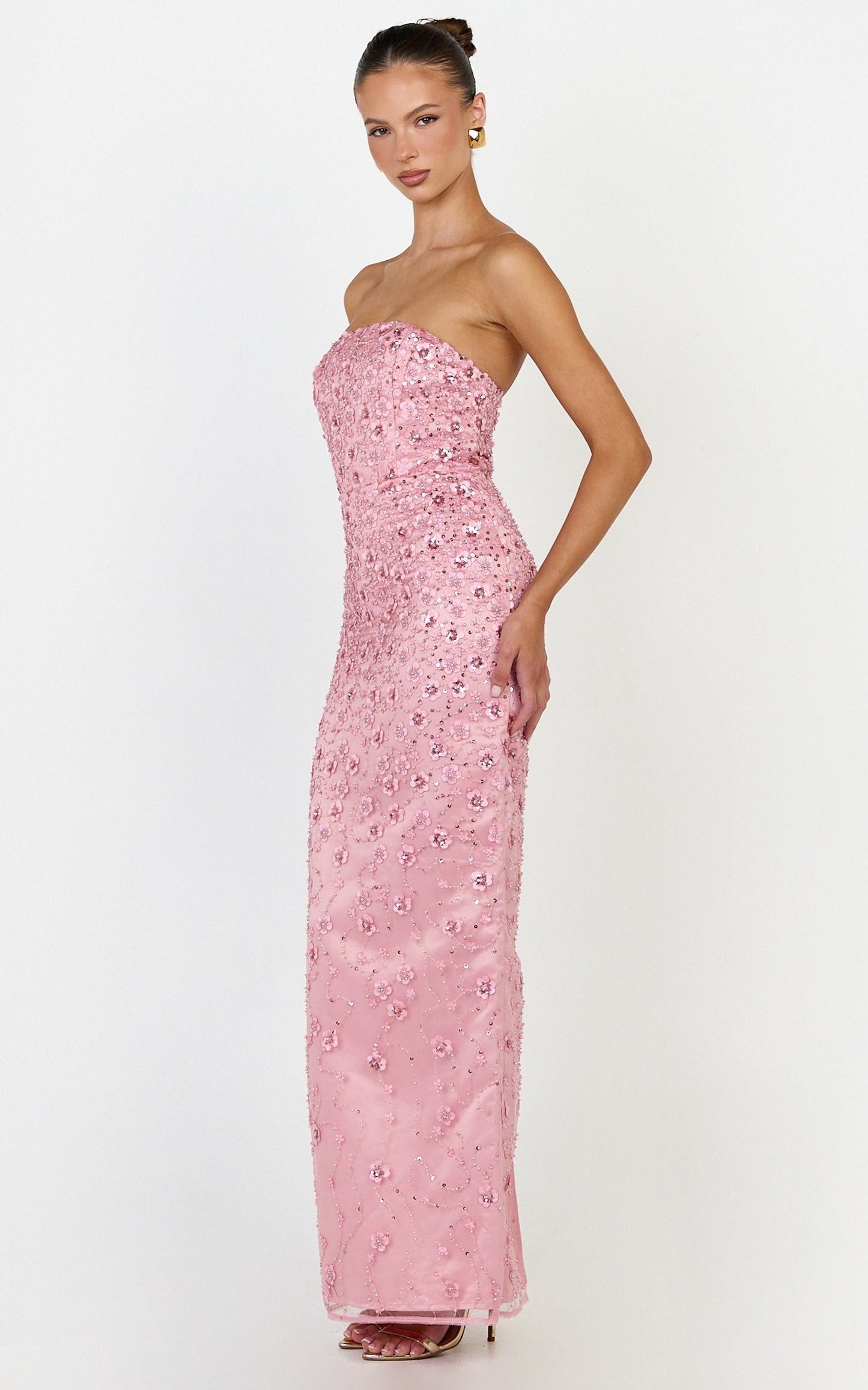 Leona Maxi Dress - Strapless Sequin Column Dress in Pink