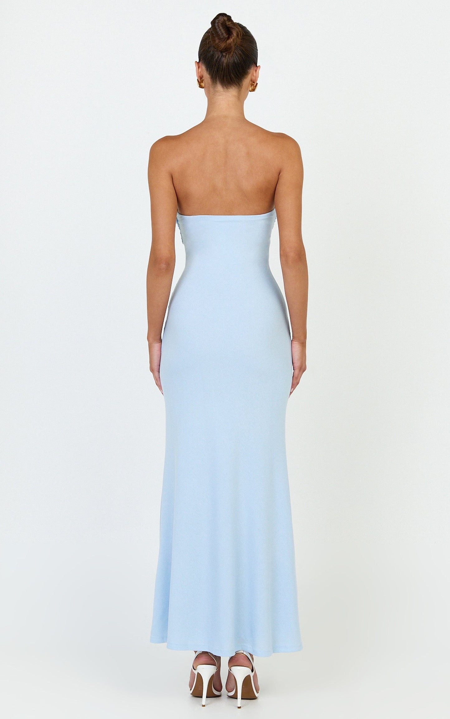 Aria Midi Dress - Strapless Tie Waist Dress in Light Blue