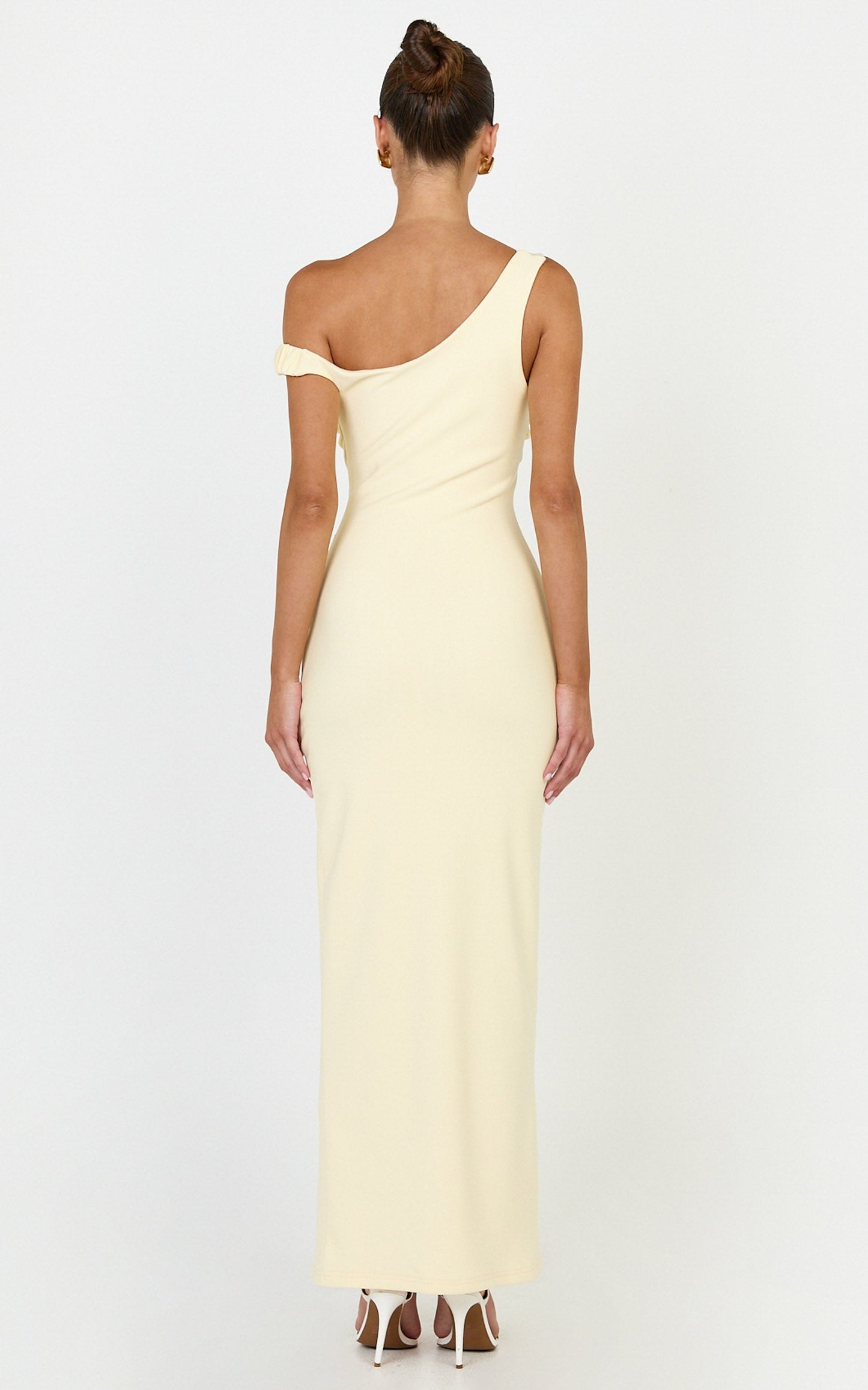 Rina Maxi Dress - Off Shoulder High Split Dress in Lemon