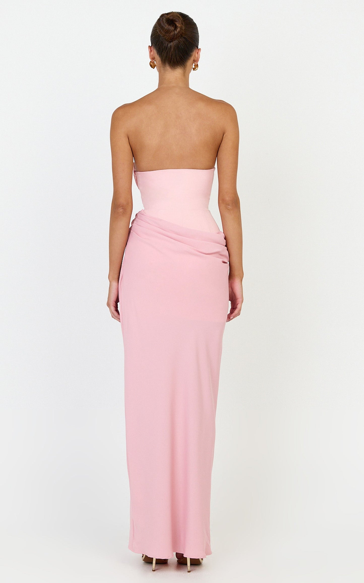 Phoebe Maxi Dress - Strapless Structured Bodice Drape Skirt Dress in Pink