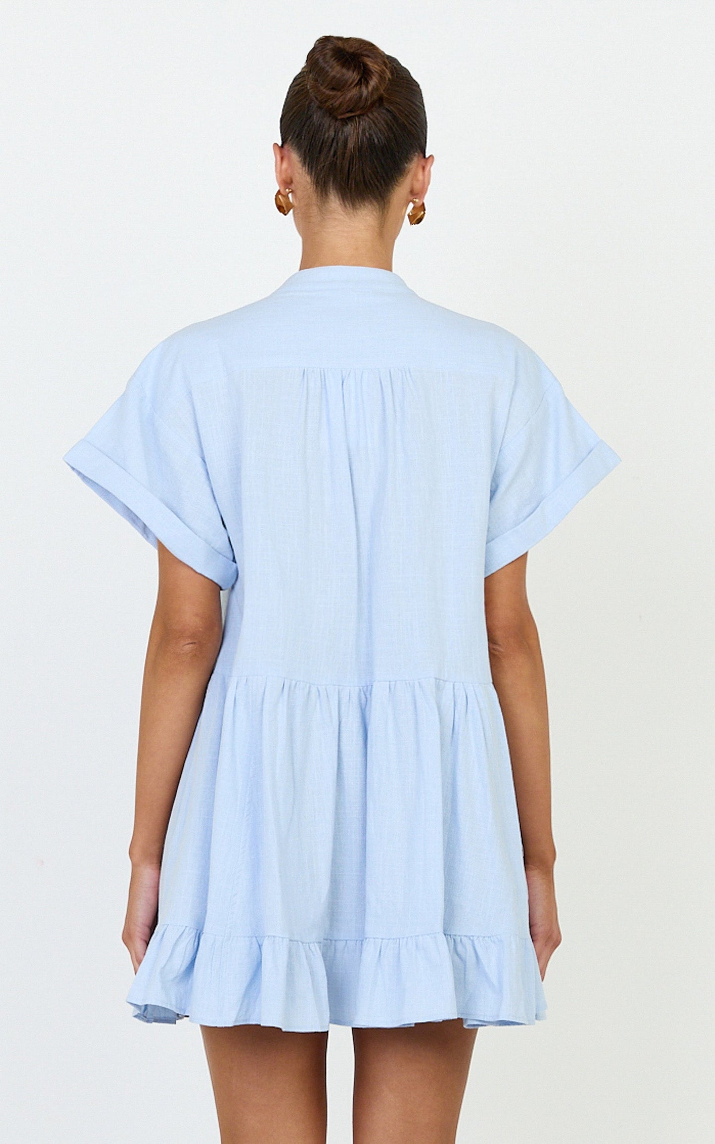 Calissa Mini Dress - Frill Hem Smock Dress in Light Blue