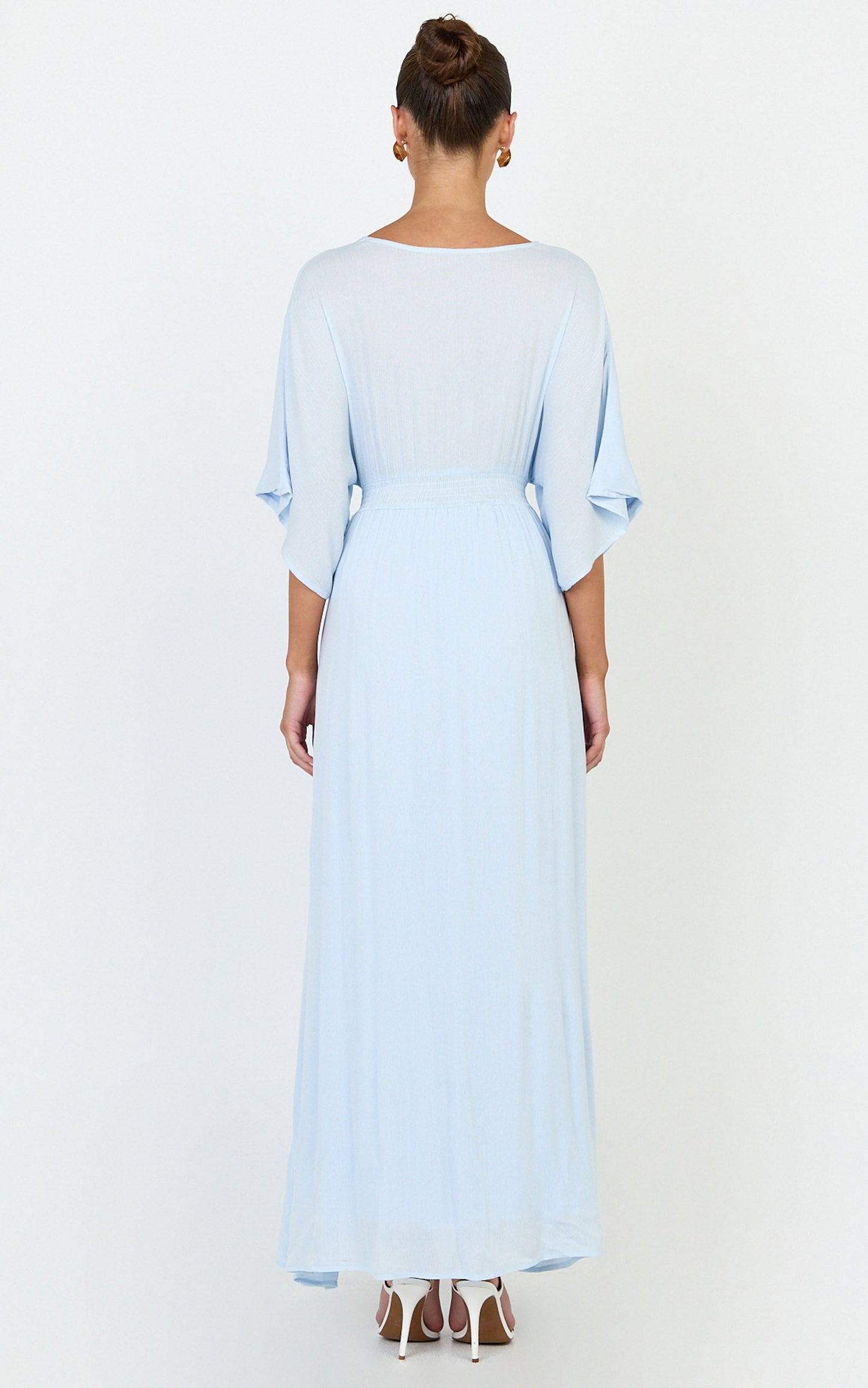 Sitting Pretty Maxi Dress - Short Sleeve Button Down Dress in Light Blue