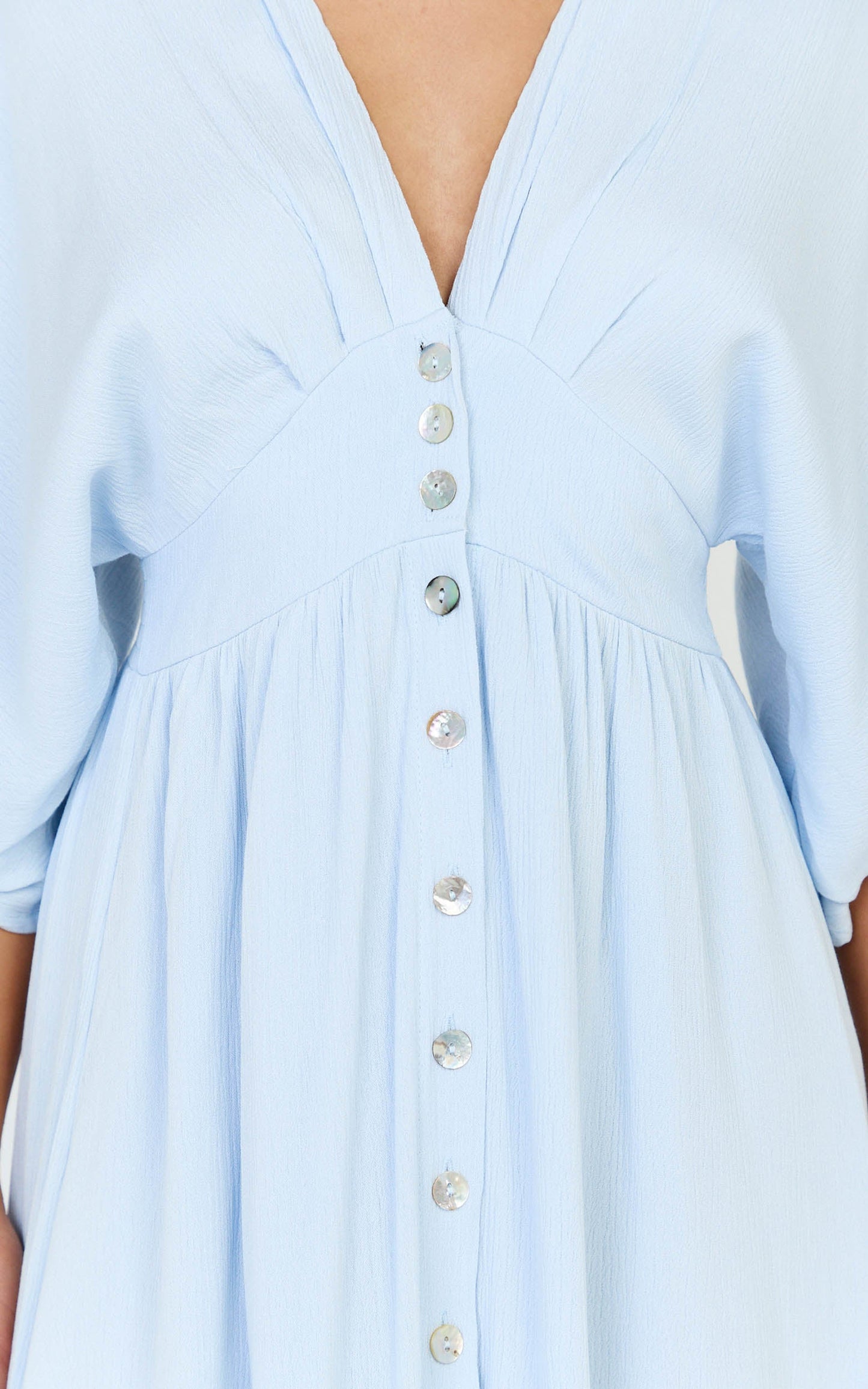 Sitting Pretty Maxi Dress - Short Sleeve Button Down Dress in Light Blue